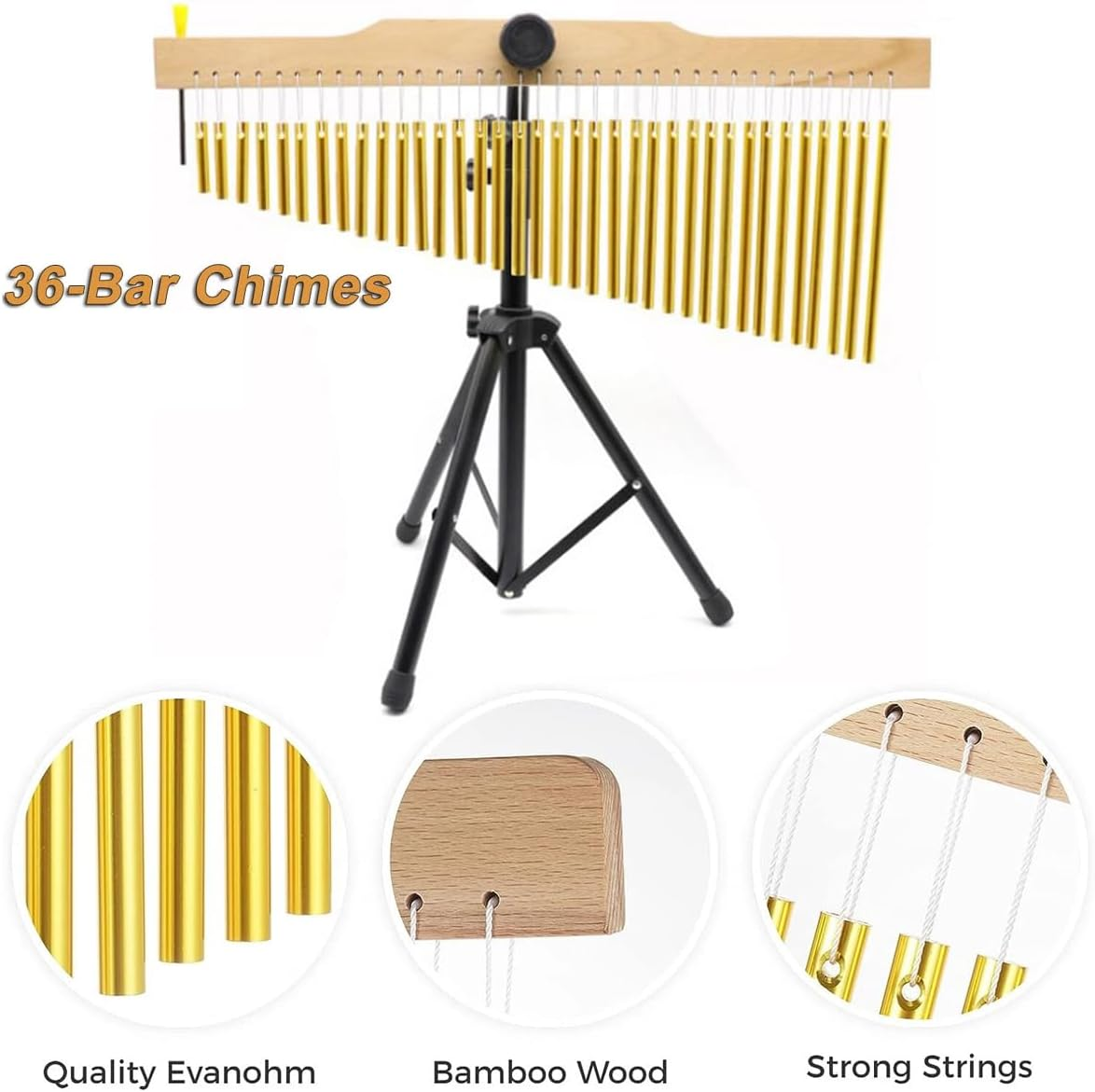 AIMALL 36-Tone Wind Chime Tree Percussion Instrument with Metal Rods and Wooden Frame for Orff Classroom Stage Performance Music Therapy 22.83X46.45In image number 1