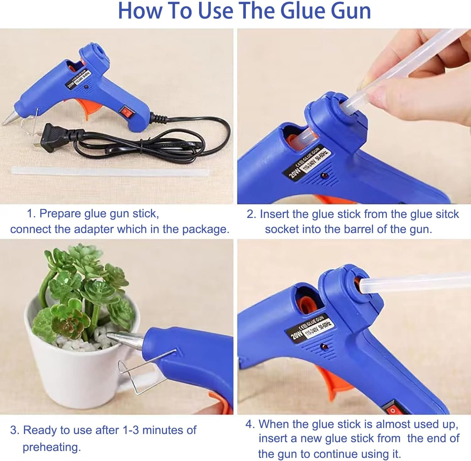 Fyvadio Hot Glue Gun with 40 Glue Sticks, Fast Preheating Hot Melt Gun, Mini Glue Gun Kit for Kids DIY, School Craft Projects, Quick Home Repairs and More (20W) image number 3