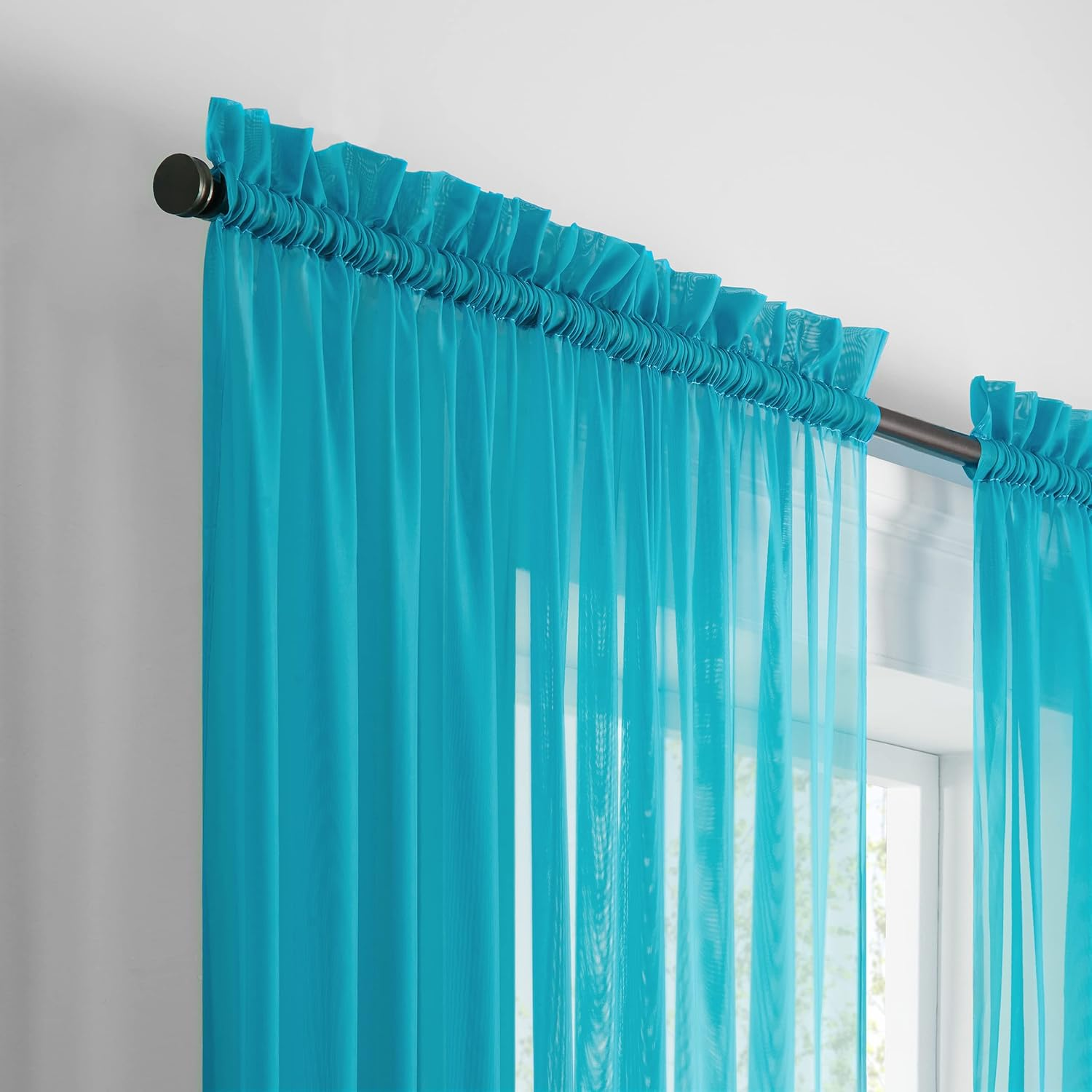 Pairs to Go Victoria Voile Modern Sheer Rod Pocket Window Curtains for Living Room (2 Panels), 59 in X 95 In, Turquoise image number 3
