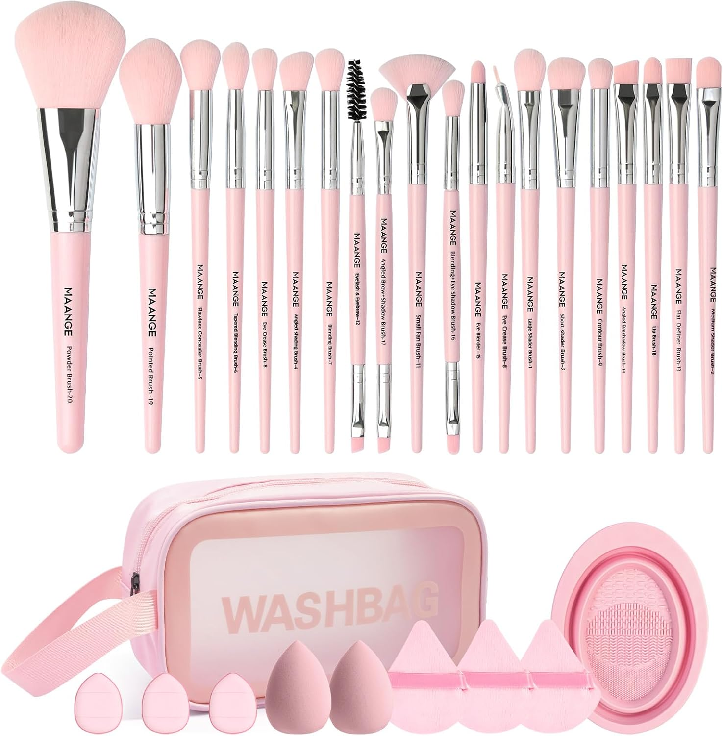 MAANGE Makeup Brush Set 30 Pcs Premium Synthetic Makeup Brushes Foundation Eye Shadow Powder Concealers Highlight Blending Brush Professional Make up Brush Set (Pink Silver) image number 1