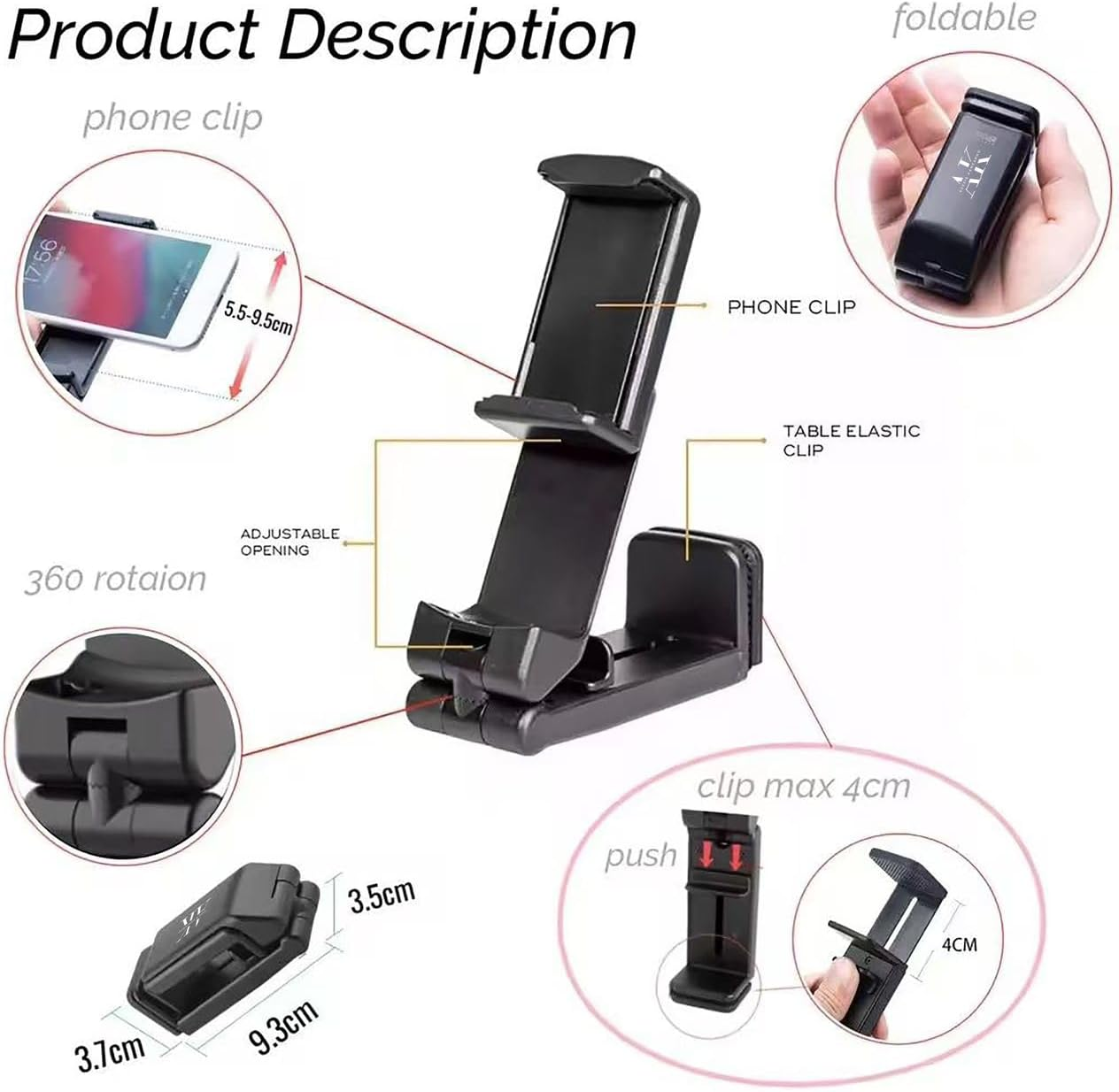 Universal Airplane Phone Holder, Hands-Free Travel Phone Mount with 360&deg; Rotation, Foldable Compact Design, Compatible with All Smartphones Redease image number 4