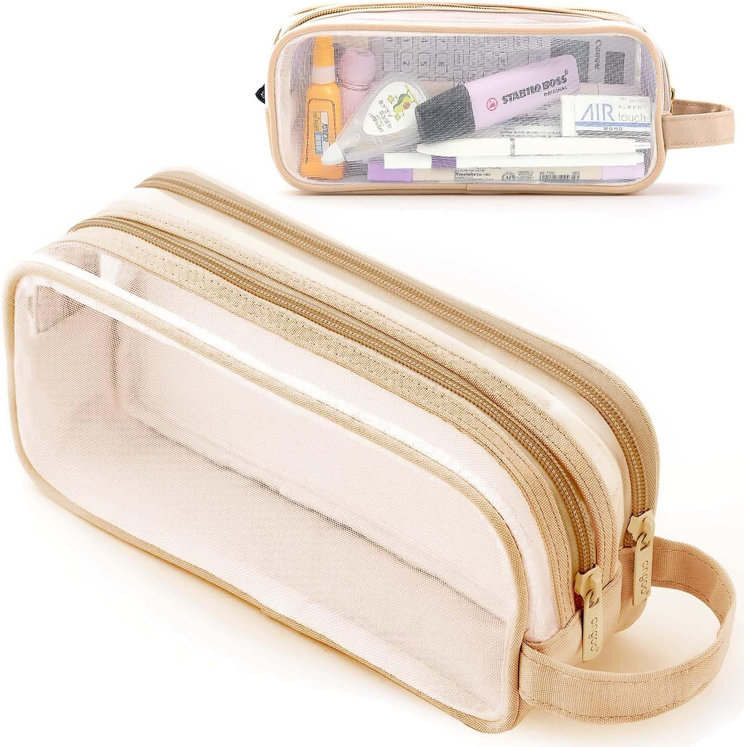 Large Grid Mesh Pencil Case 2 Compartments, Clear Pen Pencil Pouch with Zipper, Multifunction Transparent Stationery Bag for Student College Office Teen Boys Girls Makeup Bag for Adult Travel (