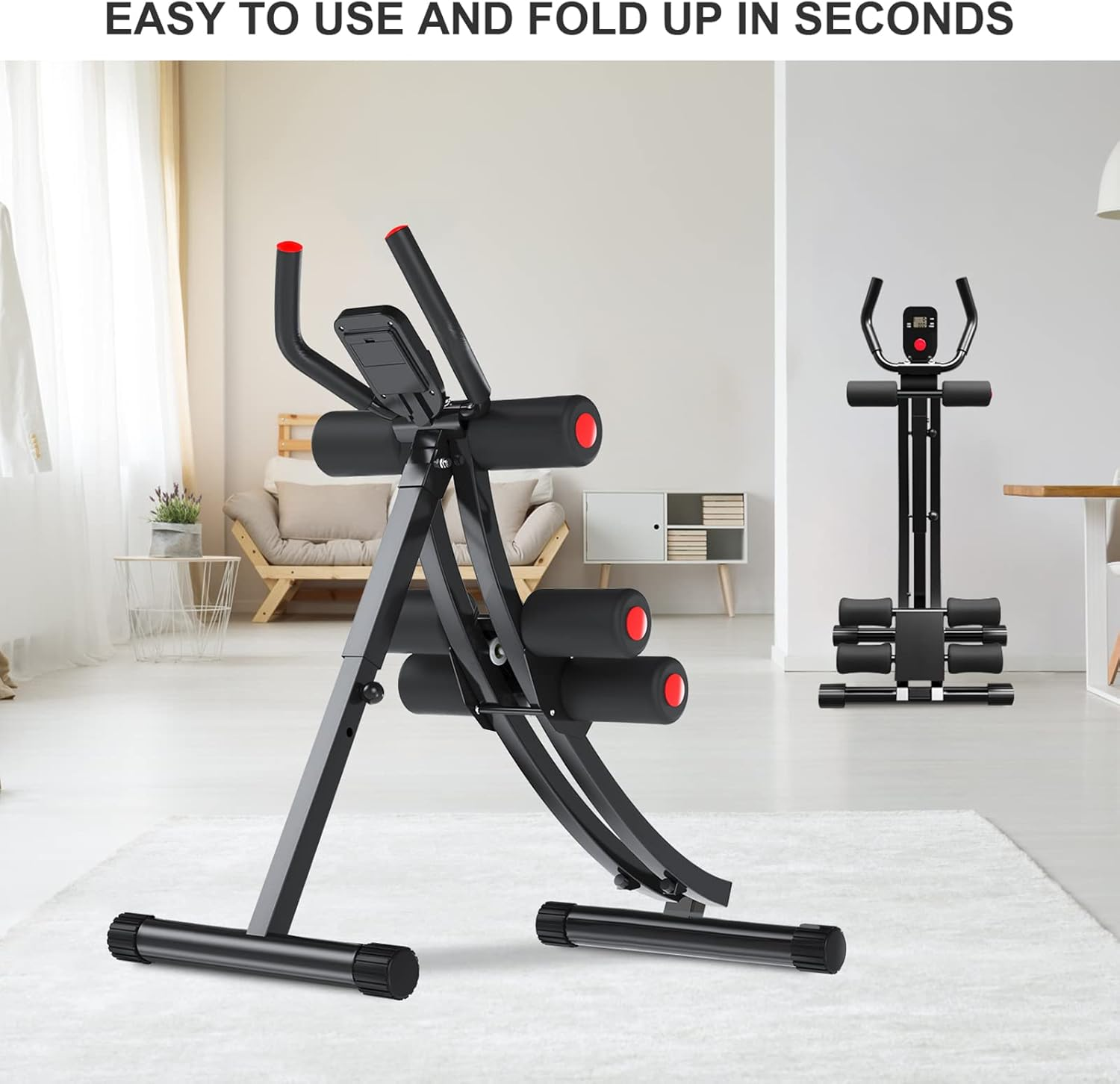 COSTWELL Ab Machine Abs Workout Equipment for Strength Training,Adjustable Ab Exercise Equipment for Stomach Workout,Foldable Core Abdominal Waist Trainer for Home Gym with Two Resistance Bands