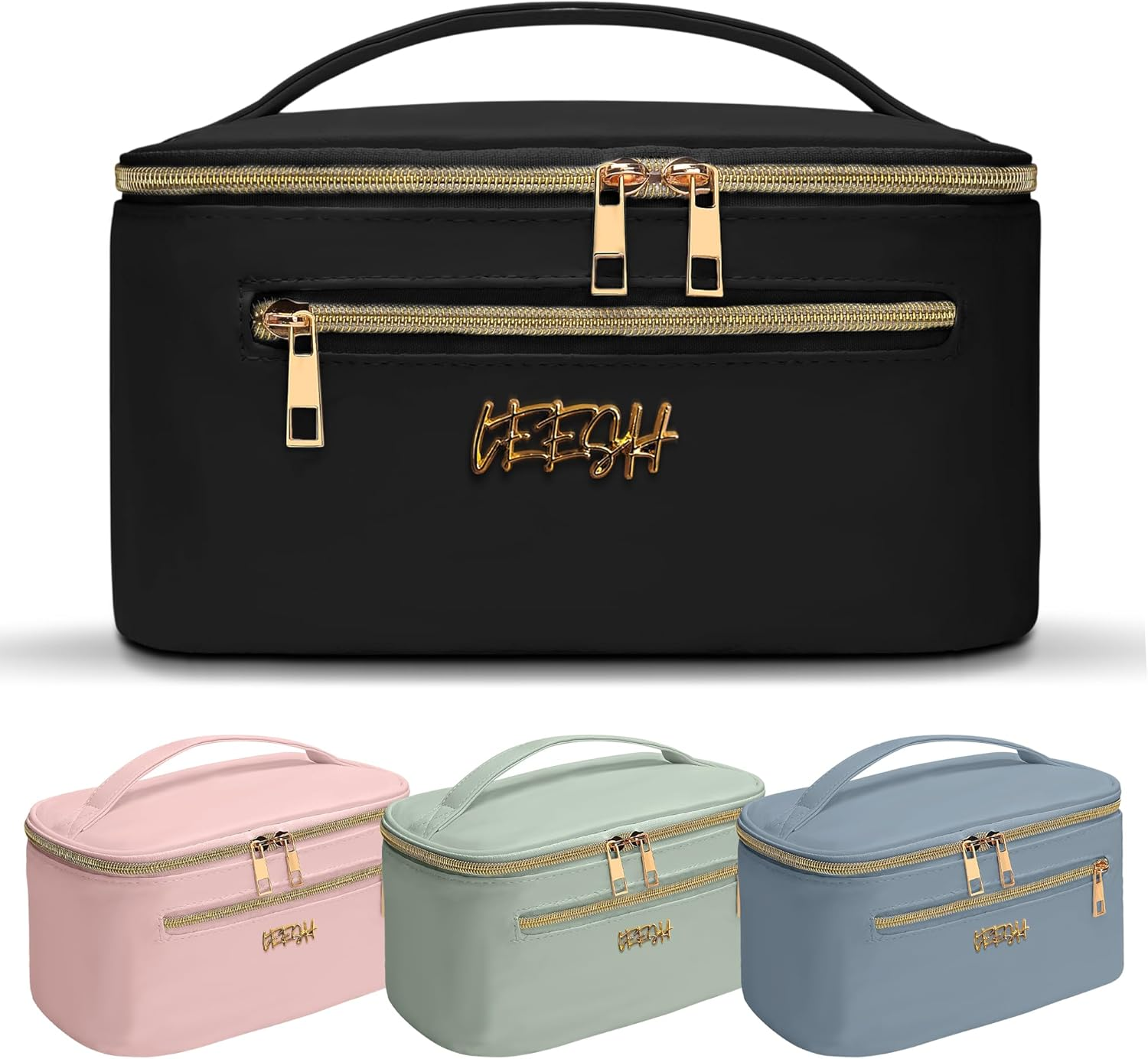 Leesh & CO Makeup Bag - Large Travel Cosmetic Organizer with Brush Holders for Women - Eco-Friendly Vegan Leather, Waterproof & Durable Cosmetics Bag - Perfect for Toiletries, Beauty Products (Black) image number 6