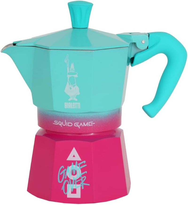 Bialetti Moka Express &ndash; Squid Game Collection | Iconic Stovetop Espresso Maker | Makes Real Italian Coffee | 3 Cup Moka Pot (130 Ml) | Aluminium | Pink and Teal image number 2