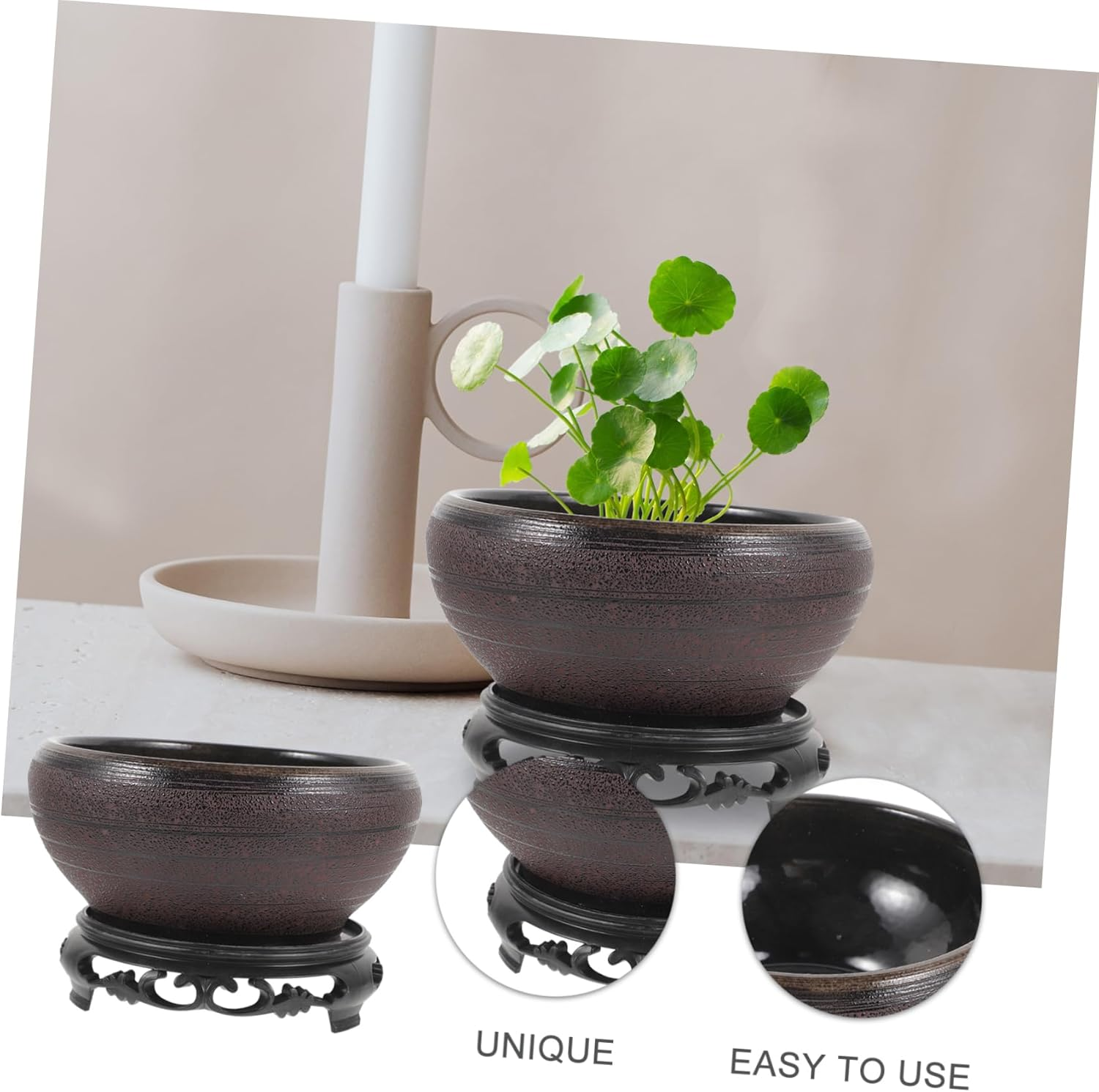 BESPORTBLE Ceramic Hydroponic Plant Pot Bowl Planter for Water Lily and Daffodil with Base, Black-Red Small Lotus Planter Suitable for Indoor Balcony Gardening
