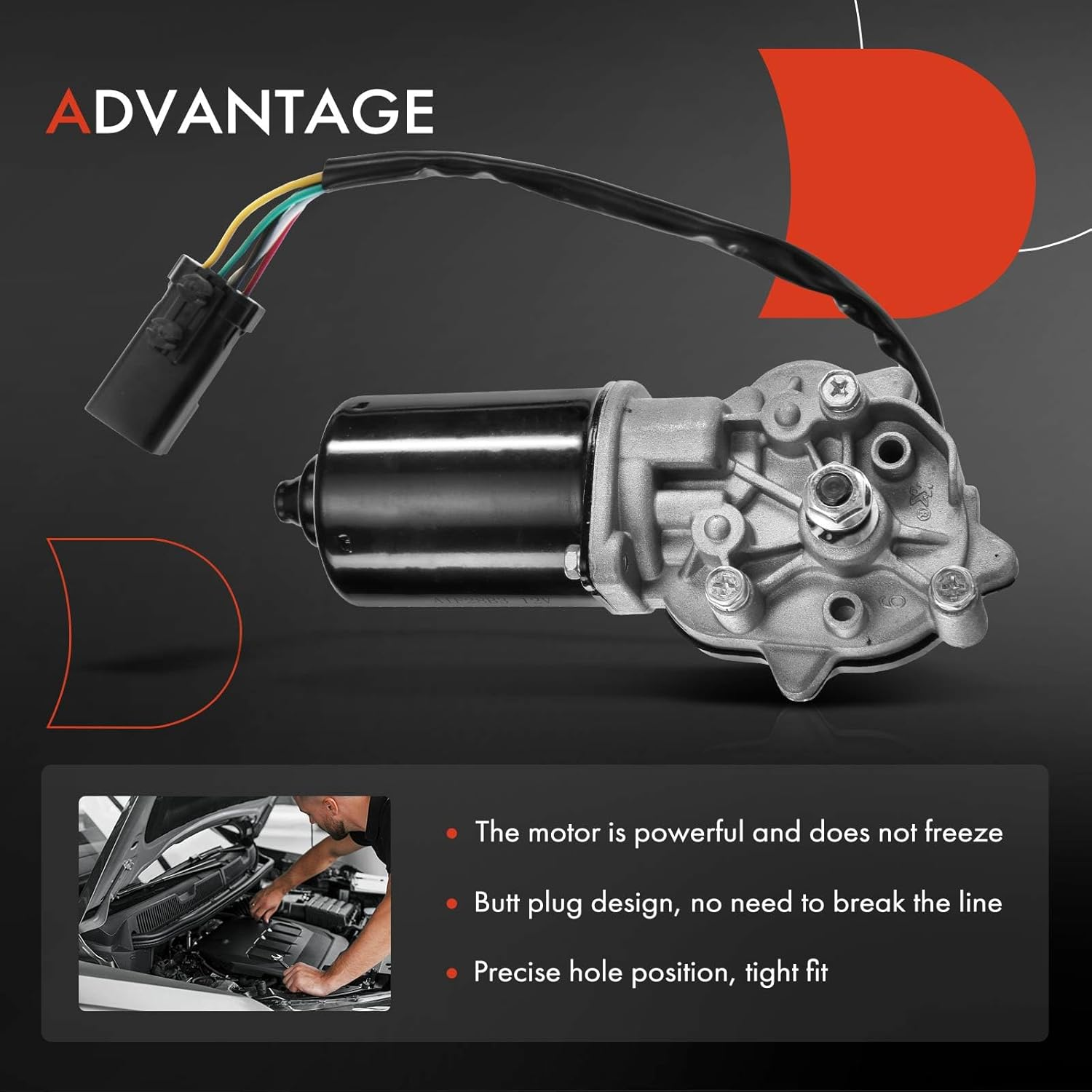 A-Premium Front Windshield Wiper Motor Compatible with Jeep Vehicles - TJ 2003-2006, Wrangler 2003-2006, Sport Utility, 5-Pin - Replace# 55156374AC image number 1