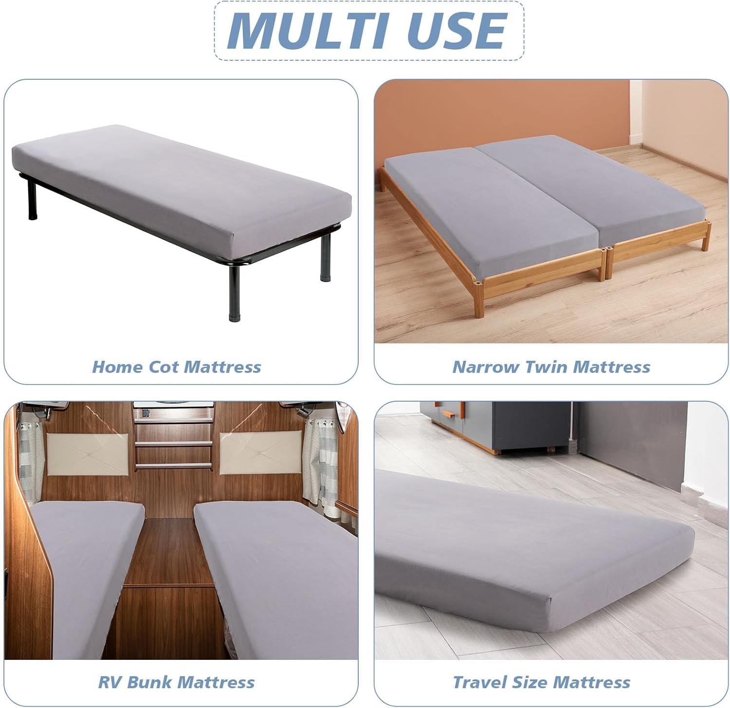 Cot Sheets 31" X 75", 2 Pack Cot Size Sheet Fitted for Narrow Twin Mattress/Rvs Bunk/Guest Beds/Army Cots/Trifold Mattress/Travel Size Mattress, Ultra Soft & Breathable Camper RV Bunk Bed Sheets, Gray