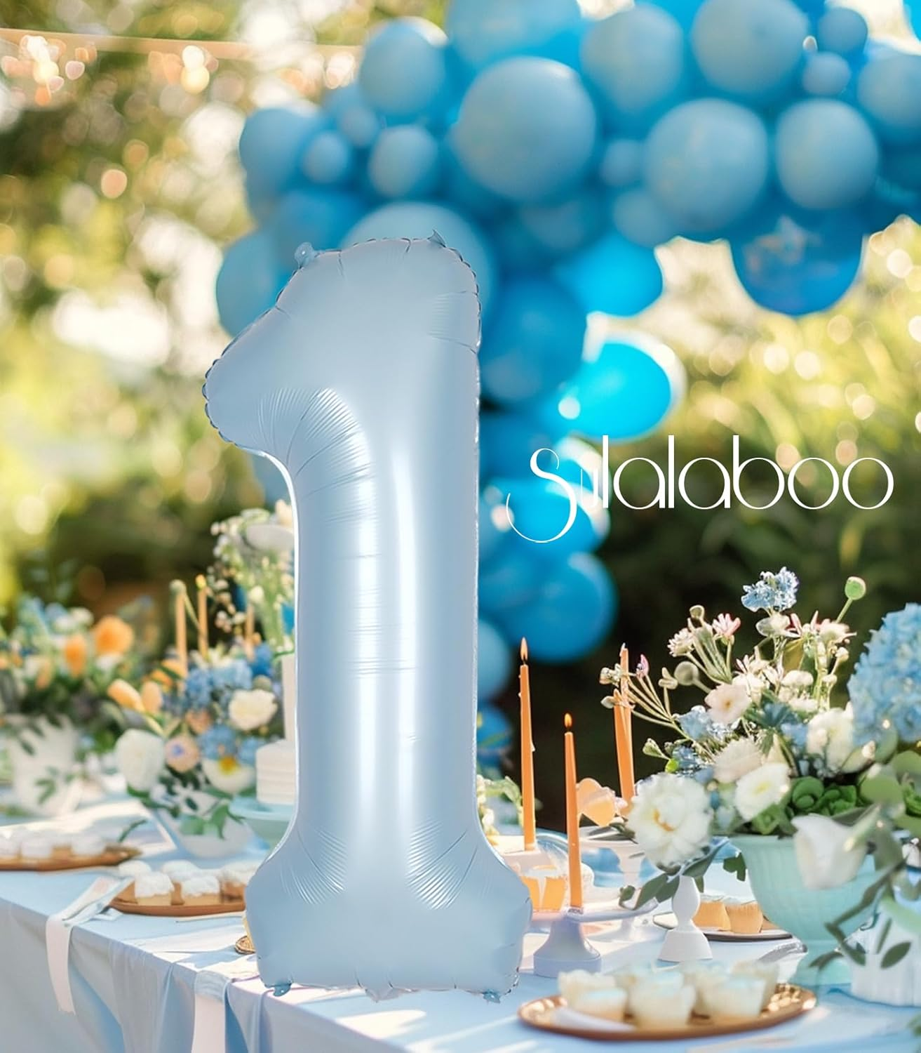 SULALABOO 40Inch Light Blue Number 1 Balloon Large Helium Baby Blue Number Balloons 0-9 Giant Digital 0Th Foil Mylar Big Party Balloon for Boy Birthday Party Anniversary Graduation Decorations image number 3