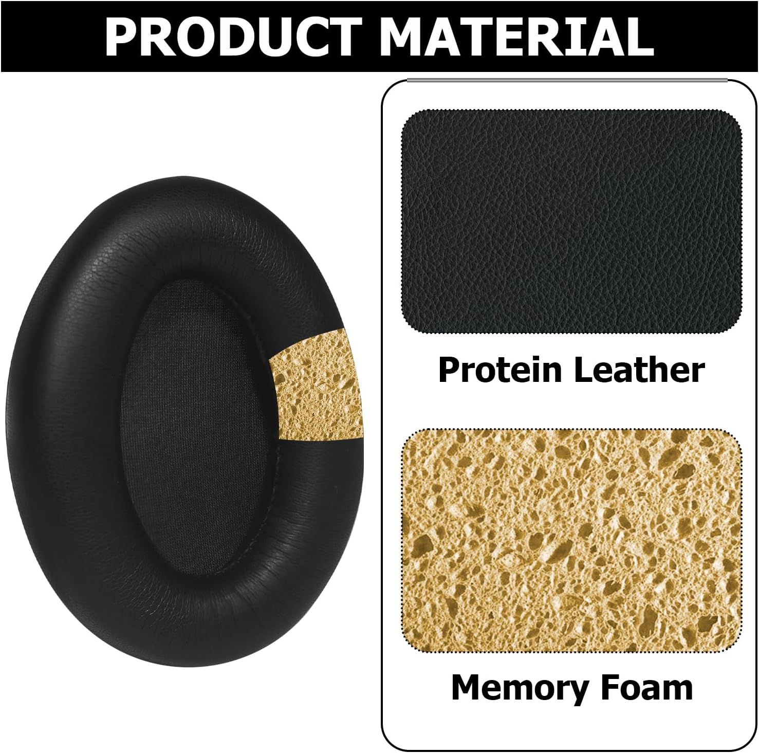 Umvowuxa Replacement Ear Pads Compatible with Sony WH-1000XM3 Headphones,Soft Protien Leather(Black) - Black image number 6