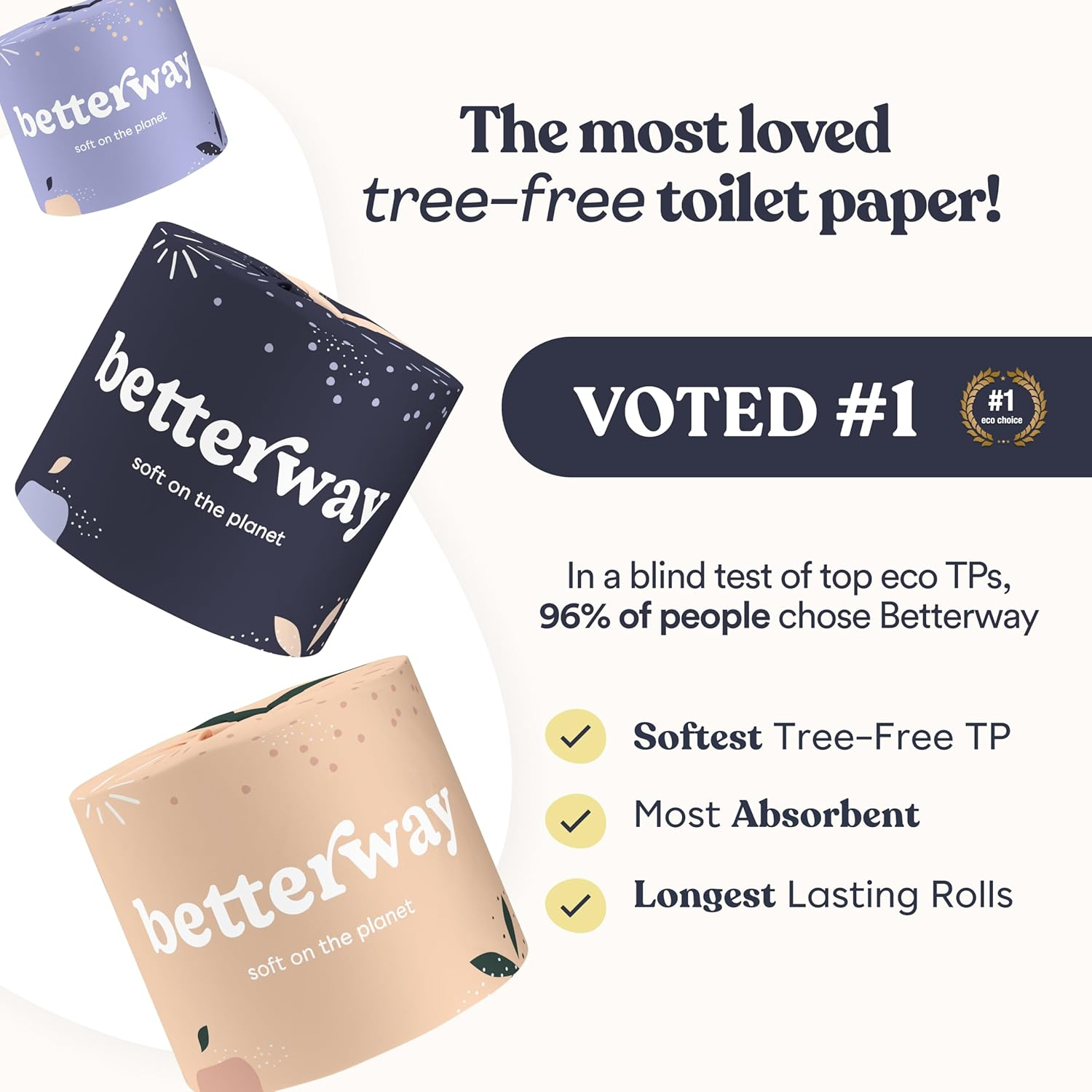 Betterway Bamboo Toilet Paper 3 PLY - Eco Friendly, Sustainable Toilet Tissue - 12 Double Rolls & 360 Sheets per Roll - Septic Safe - Organic, Plastic Free, Compostable & Biodegradable - FSC Certified image number 5