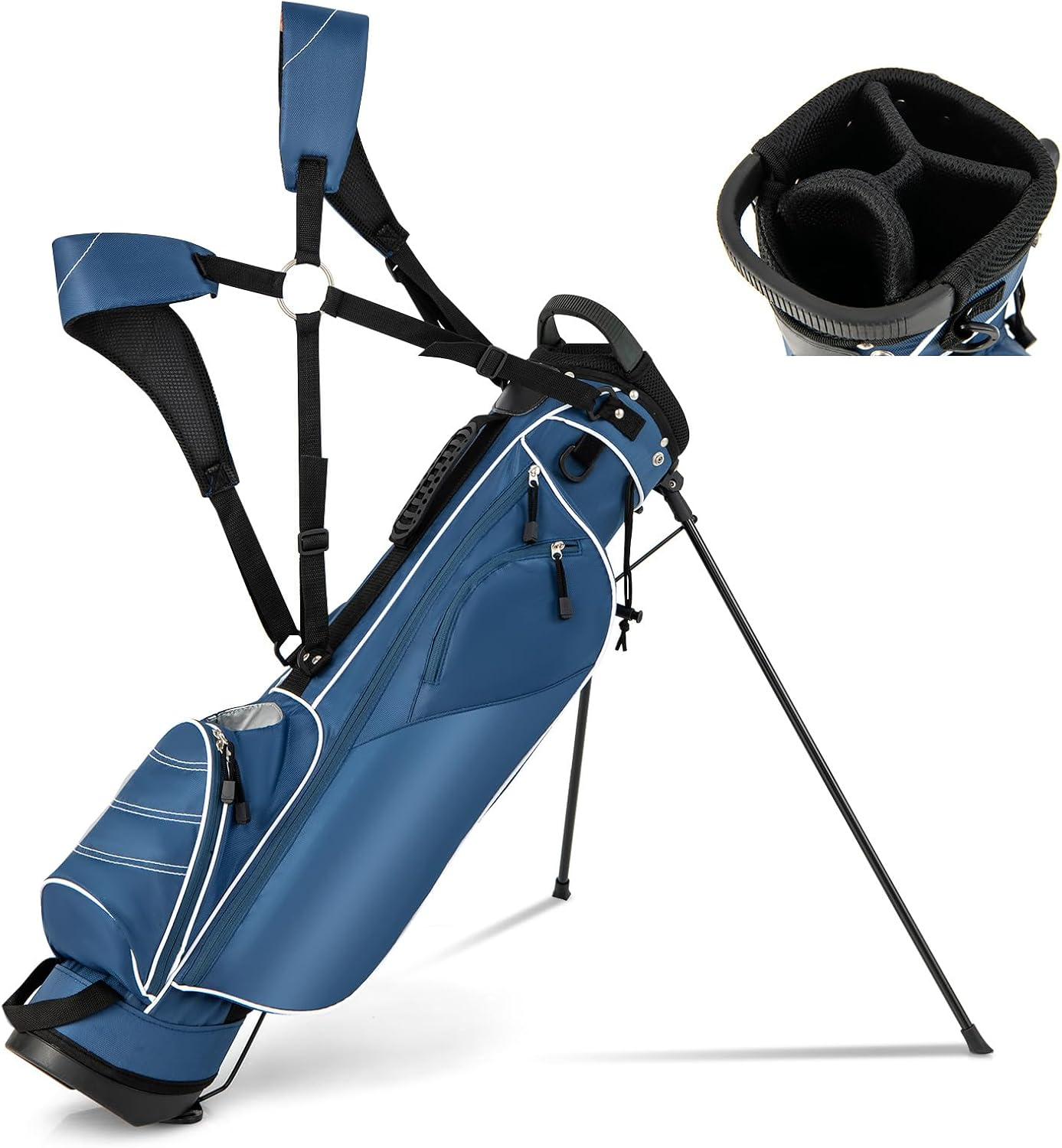 Costway Golf Stand Bag, Ultra Lightweight Golf Bag with 4-Way Top Dividers, Adjustable Dual-Strap, Foldable Bracket, Handles, Outer Pockets for Extra Storage, Easy Carry Golf Clubs Carrier, Ideal for Golf Course & Travel