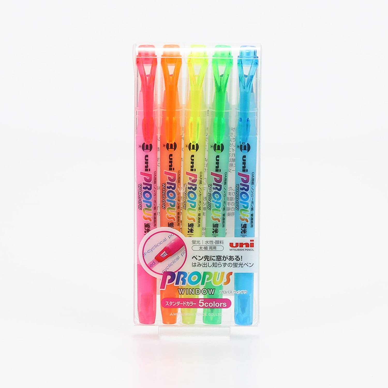 Uni Propus Window Double-Sided Highlighter Pen with 4.0 Mm/0.6 Mm Twin Tip, 5 Color Set (PUS102T5C) image number 3