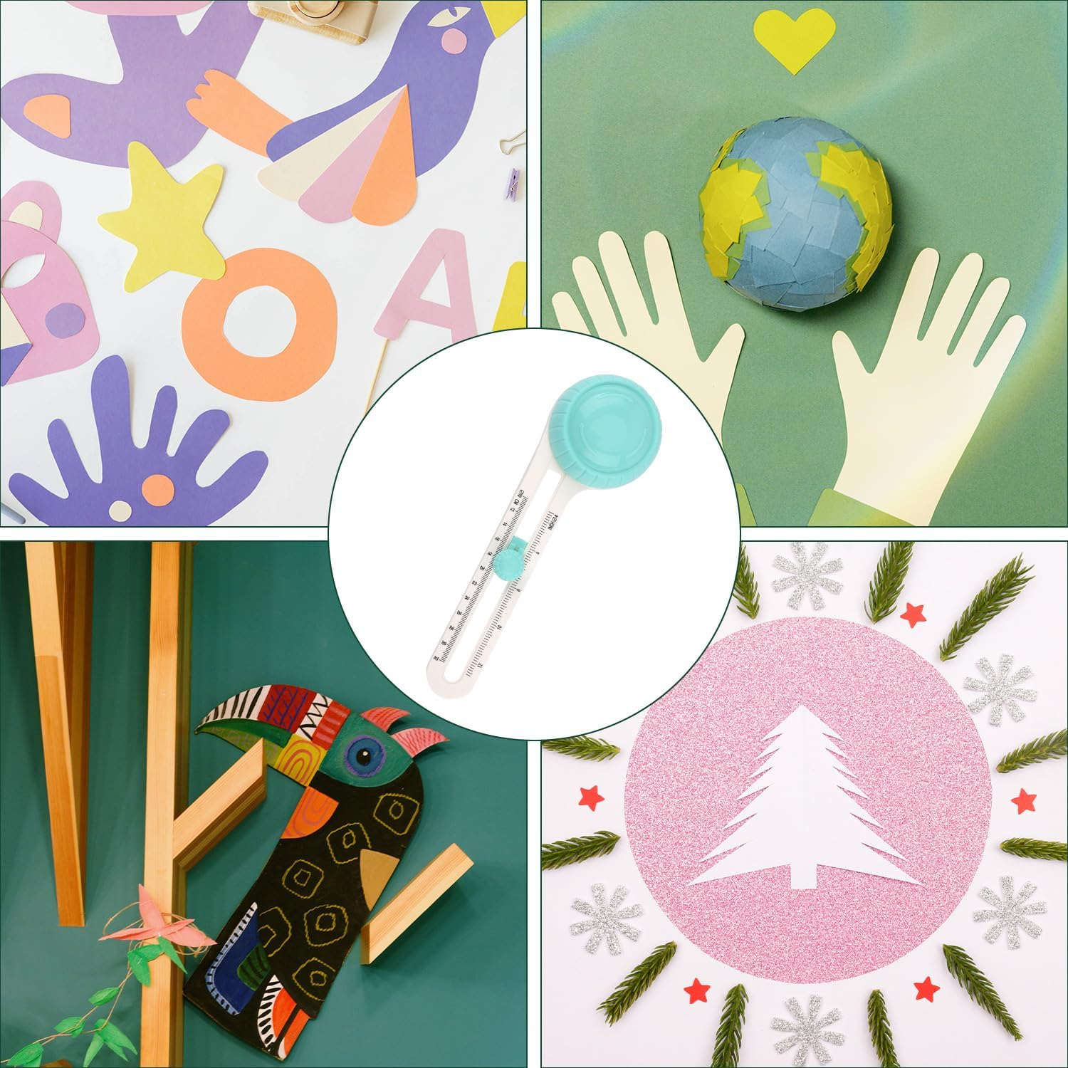 Circle Cutter, Circle Cutter Tool for Paper Practical Circle Cutter Crafting with 2Pcs Cutter Accessory Replacement round Cutter Craft for Paper, Scrapbook (Green) image number 3