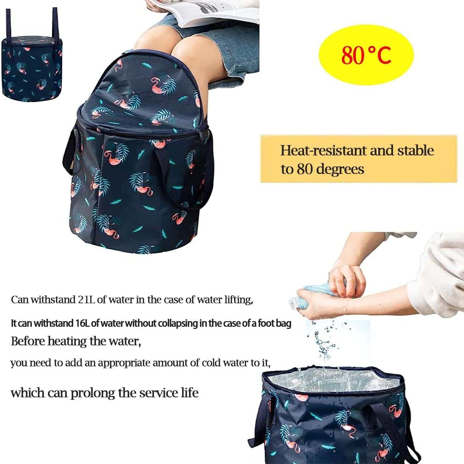 Collapsible Bucket for Soaking Feet, Portable Travel Foot Bath Tub, Insulated Foot Bath Bag with Lid，Foot Soaking Bath Basin Portable, Foot Spa Soaking Feet Home Pedicure Basin Outdoor Camping image number 1