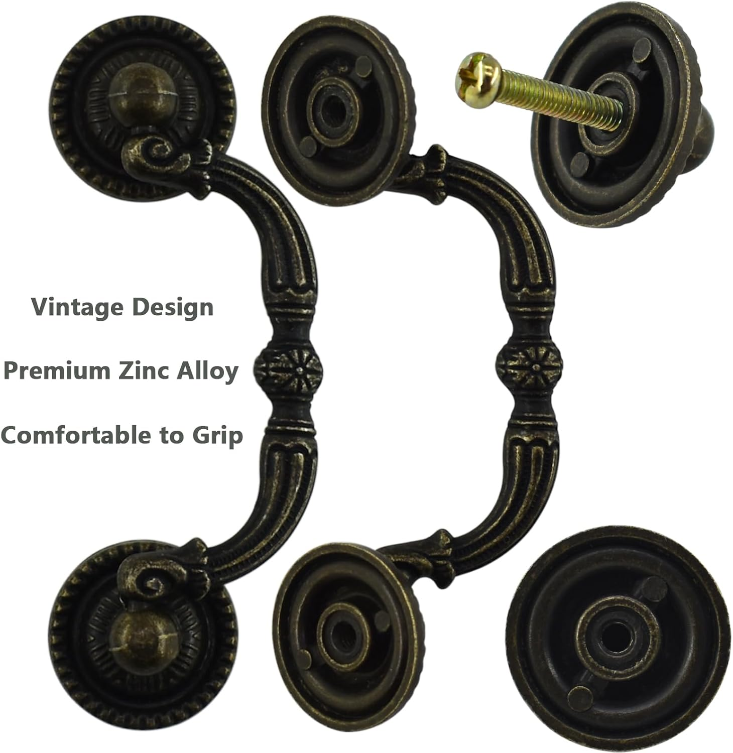 BDS-HOME 2Pack 3'' Hole Center Bronze Vintage Pulls Handles Antique Decorative Drawer Knobs Pulls for Cabinet Hardware, Dresser, Cupboard, Wardrobe image number 6