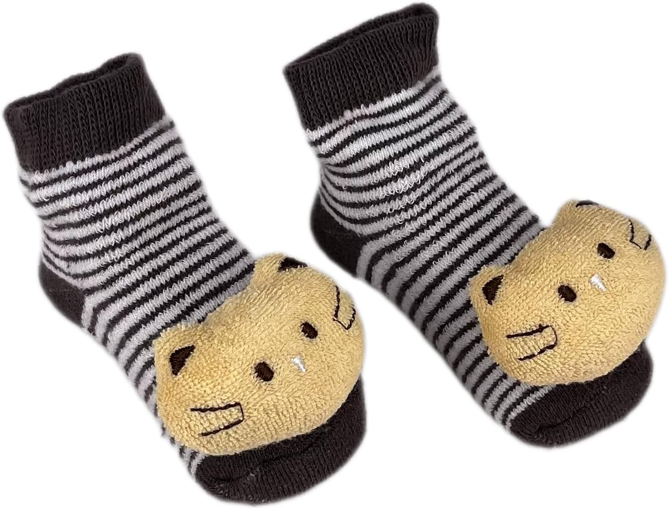 PUPPET Baby Rattle Socks Boys for 0-6 Months 3-Pack Plush Animal Set Cat Bear Raccoon Adorable Infant Boogie Toes Rattle