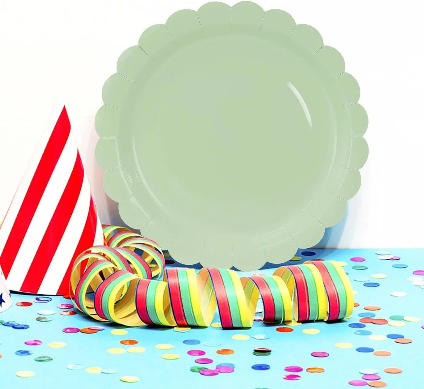 Sage Green Paper Plates - 50 Pieces of 7-Inch Disposable Plates - Perfect for Parties, Birthdays, and Holidays - Eco-Friendly, Durable - Haheihei image number 4