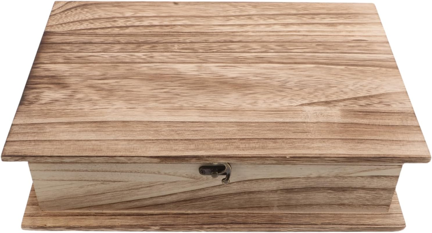 Didiseaon Large Rectangular Wooden Memorial Keepsake Box Hinged Lid and Clasp Lock, Rustic Wood Storage Container for Memory Storage and Home Organization image number 1