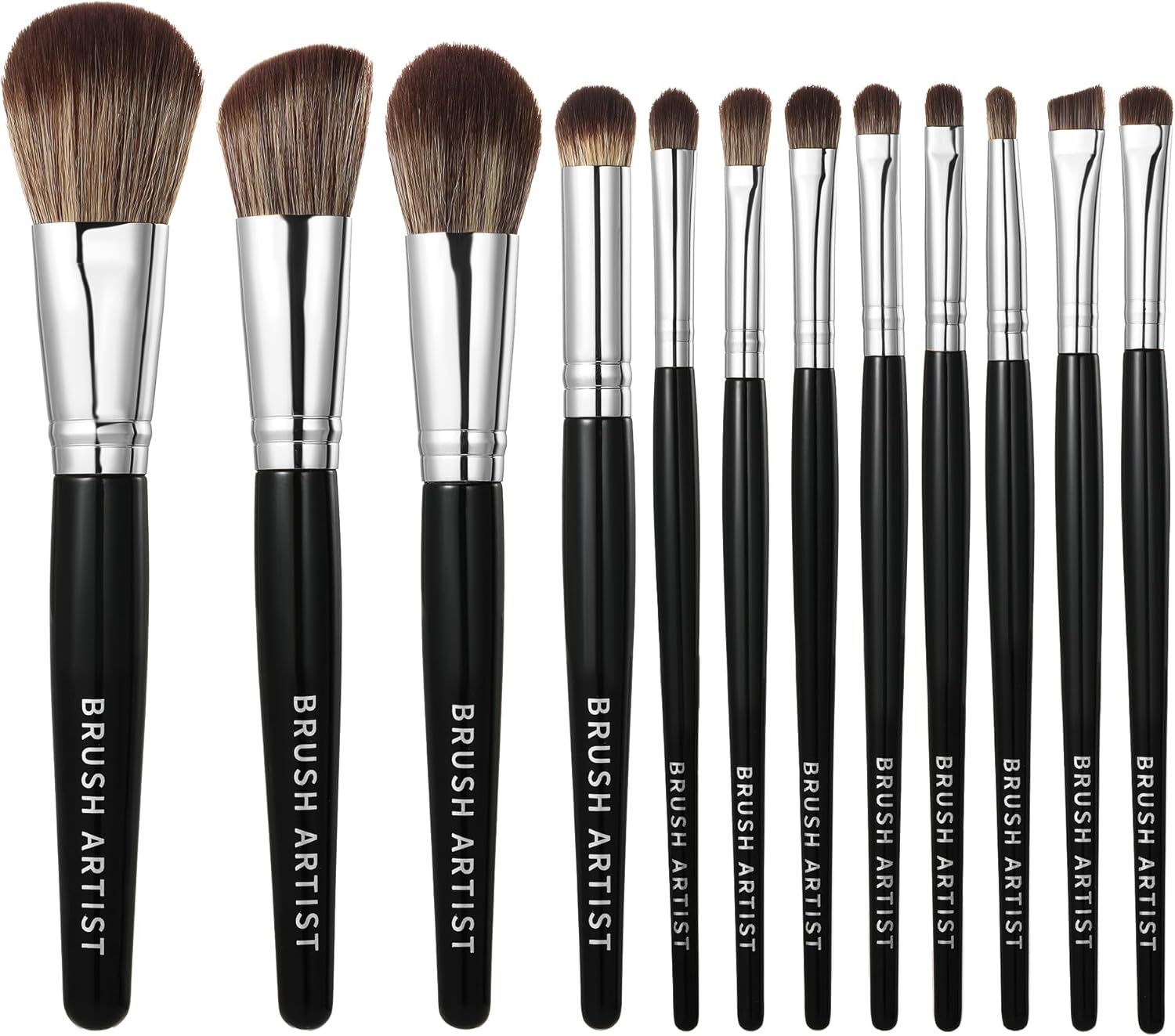 BRUSH ARTIST 12 Pcs Premium Synthetic Black Silver Makeup Brush Set with Foundation Sponge, Face Powder Brush, Contour Brush, Blush Brush, Eyeshadow Brush, Eyebrow Brush, Concealer Brush image number 2