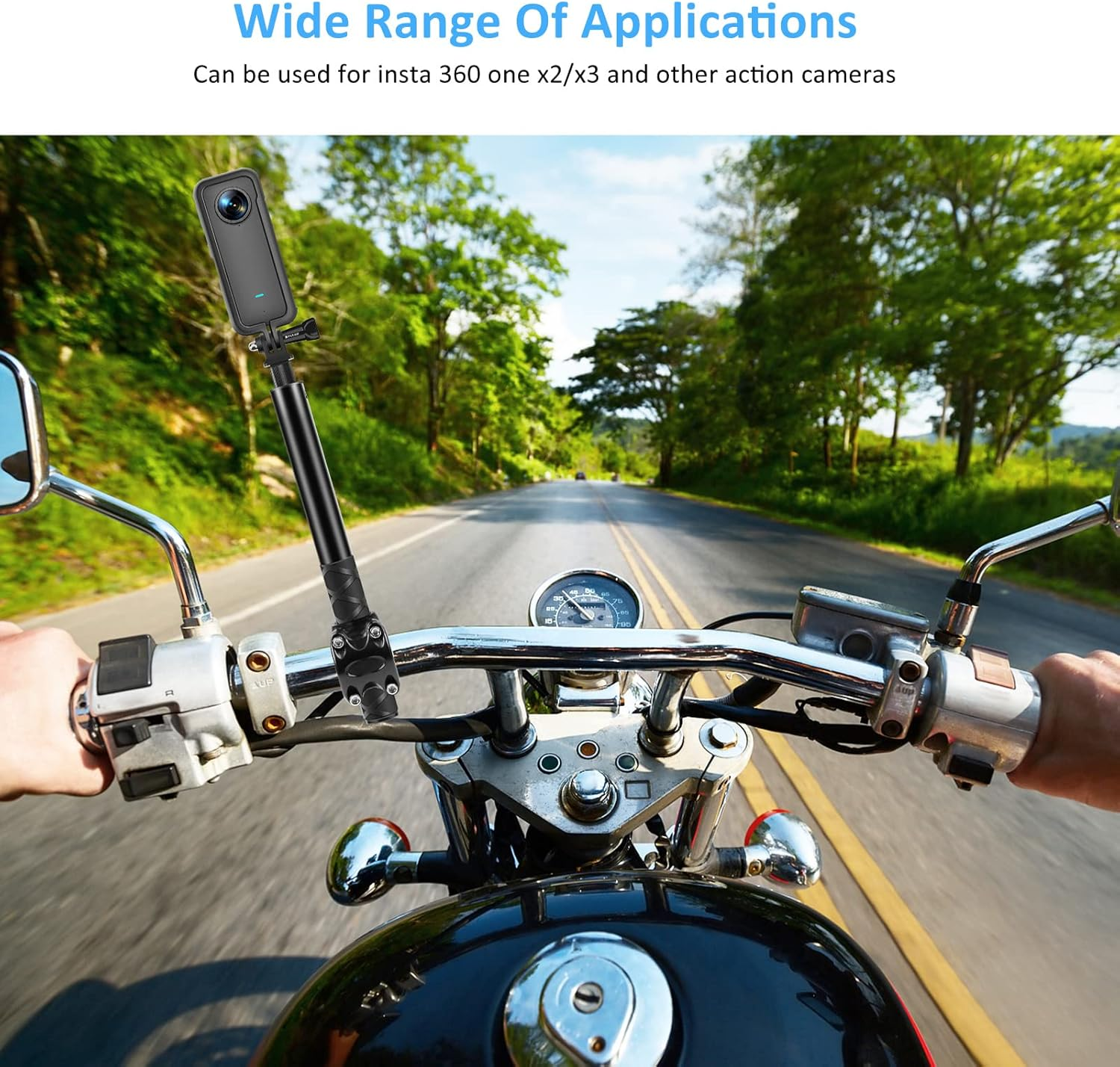 Motorcycle Invisible Selfie Stick, Bike Selfie Stick Handlebar Mount Camera Bracket, Action Camera Bracket Adapter Clamp Holder, Adjustable Length, for 11/10/9/8 for Ins image number 5