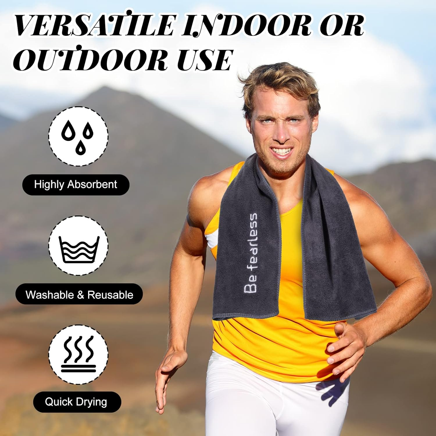 Newwiee 36 Pcs Microfiber Gym Towels for Exercise Fitness Bulk 32 X 16 Inch Soft Quick-Drying Sweat Absorbent Yoga Towel for Women Men Be Fearless Sport Towel for Cycling, Swimming, Workout, Camping