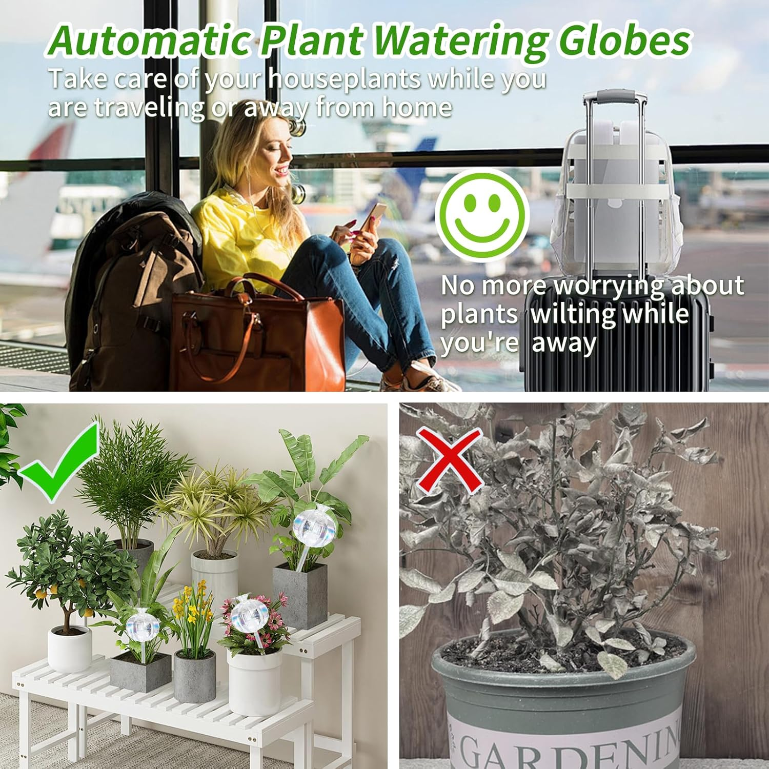 Aiiyiihii 4 Pack Plant Watering Globes, Pomegranate Shape Clear Glass Water Bulbs for Indoor Plants, Decorative Automatic Water Globes for Outdoor Plants, Glass Plant Waterer Self Watering Spikes image number 1