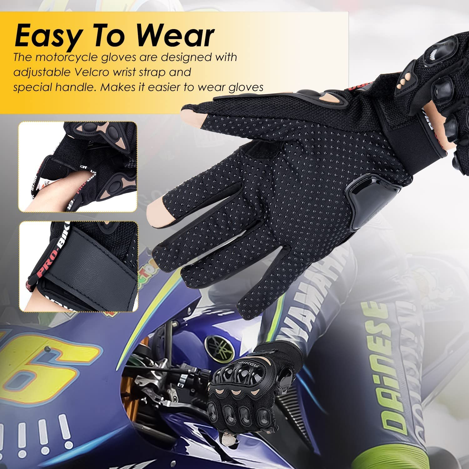 WOTOW Motorcycle Gloves for Men Women, Touchscreen Summer Mountain Dirt Bike Gloves Breathable Powersports Racing Gloves for Cycling Motorbike ATV MTB BMX Riding Camping Climbing Hiking Work Outdoor image number 4