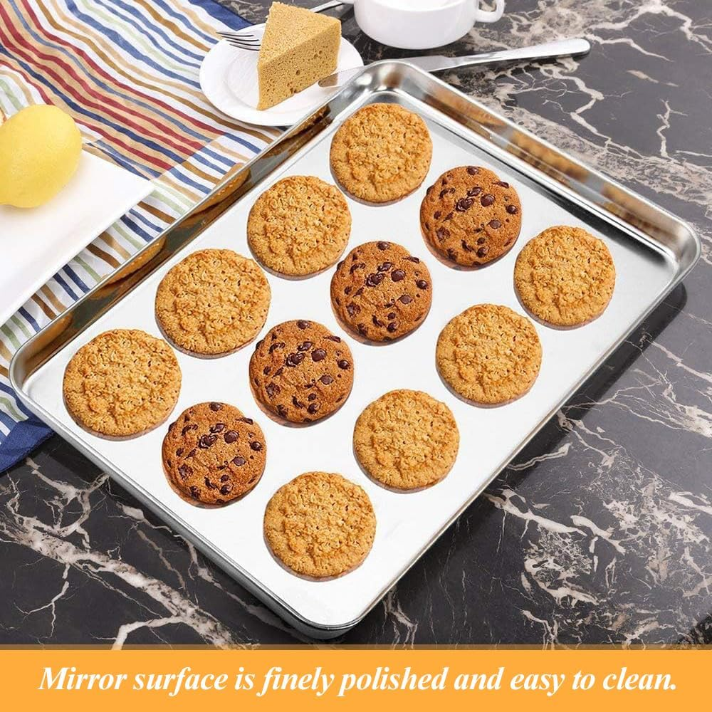 Baking Sheet Set of 3, Stainless Steel Baking Tray, 26/31/40CM, Healthy & Heavy-Duty, Easy Clean Plate, Rectangle Bakeware Set, for Lasagna Cake Brownie