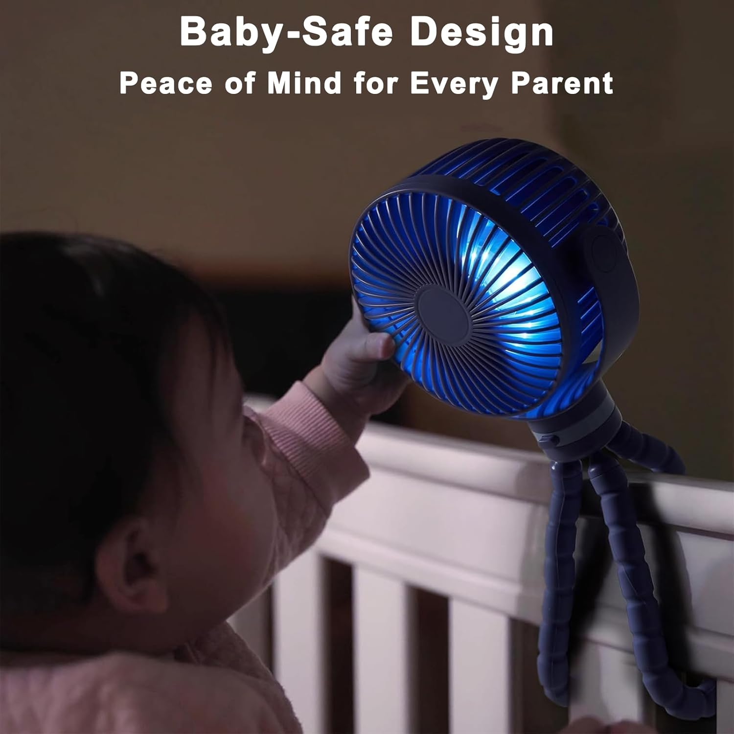 8000Mah Portable Stroller Fan, 27H Ultra-Long Battery Life Detachable 4 Speed 360&deg;Rotate LED Night Light with 2 Modes, USB Rechargeable Handheld Cooling Fan for Travel/Car Seat/Bedroom,Purple image number 3