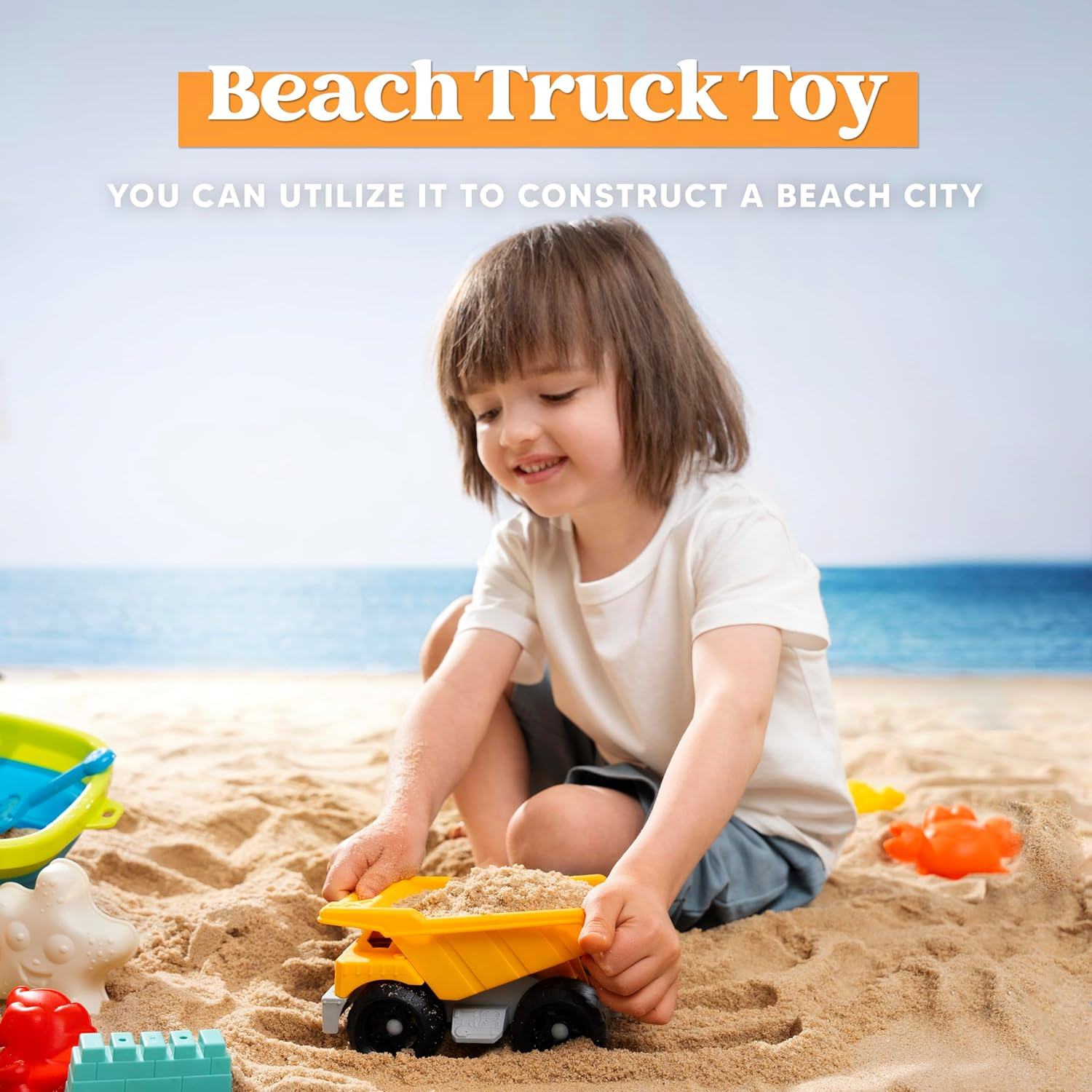 Sloosh Beach Sand Toys Set - Dump Truck Car Toy with Sand Molds for Toddlers Outdoor Play, Collapsible Foldable Buckets Mesh Bag Shovels Castle Animal Mold Sets, Kids Ages Sandbox Toys (Animals) image number 6
