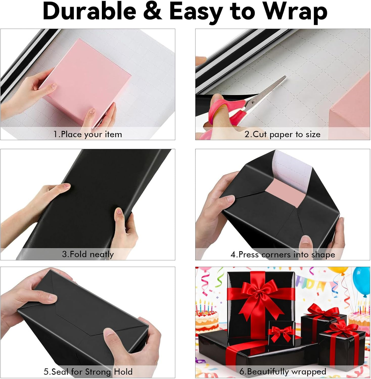 Matte Black Gift Wrapping Paper Roll, Solid Colour for Bouquet Wrapping, Wine Bottle Packaging, Graduation, Father&rsquo;S Day, Gift Boxes, Party Decoration, Men Wrapping Paper, 43Cm X 10M, Matte Black