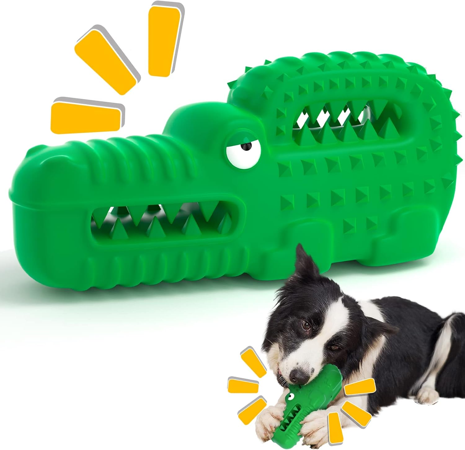 Zimtty Squeaky Dog Toys, Indestructible Durable Chew Toys for Aggressive Chewers, Tough Alligator Rubber Super Chewer Dog Toys image number 4