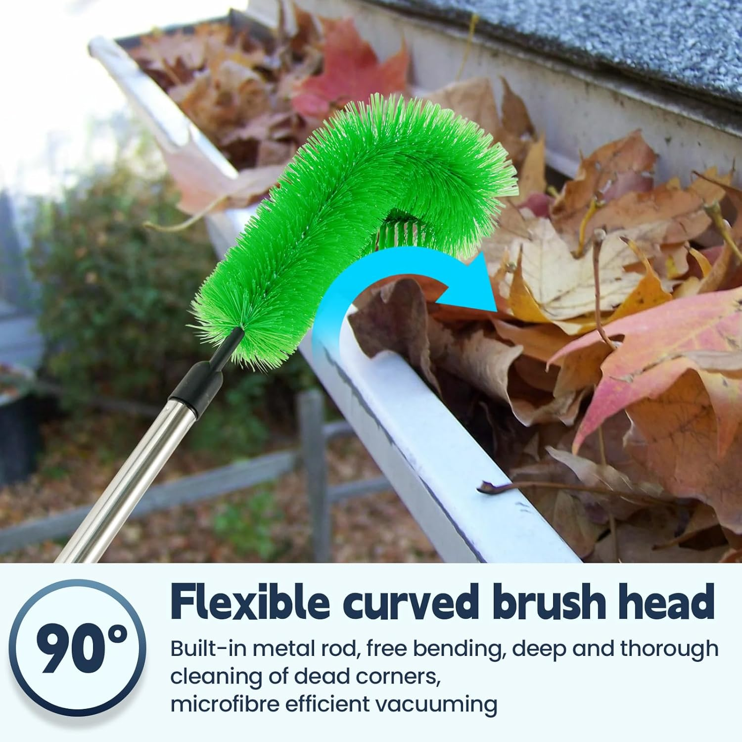 Gutter Cleaning Tools 10.5FT Long Gutter Cleaning Brush Telescopic Gutter Cleaner Tool Roofing Guard Cleaner Tool Gutter Guard Cleaning Brush for Cleaning Leaves Debris Window (Green) image number 3