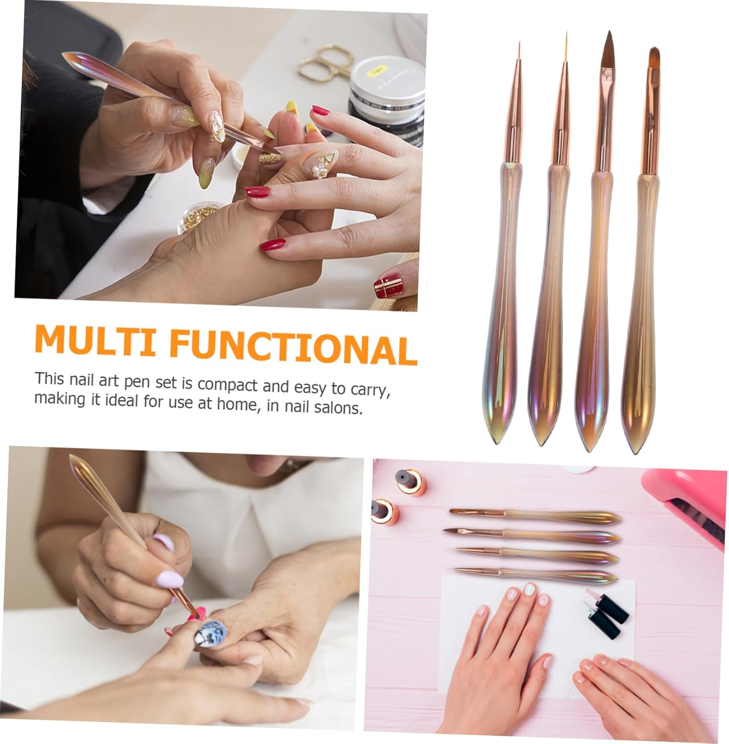 HONITANO 4Pcs Nail Art Design Pens Set Graffiti Dotting Tools for Intricate Nail Designs Thin Detail Brushes For image number 3