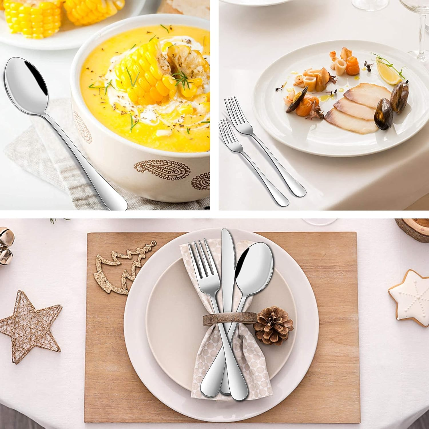 Cutlery Set with Organizer, 24-Piece Silverware Set with Steak Knife, Stainless Steel Flatware Set Service for 4 image number 4