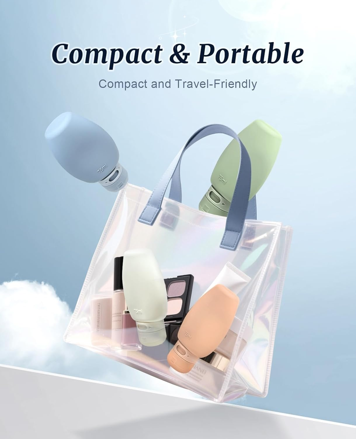 BRARIOS Travel Toiletries Set Skin Friendly Comfortable Silicone Refillable 75Ml TSA Approved Eco-Friendly Portable Durable Toiletries Container 3 Pack Cute BPA Free Leak Proof (Green&Blue&Pink) - Grey/Blue/White image number 5