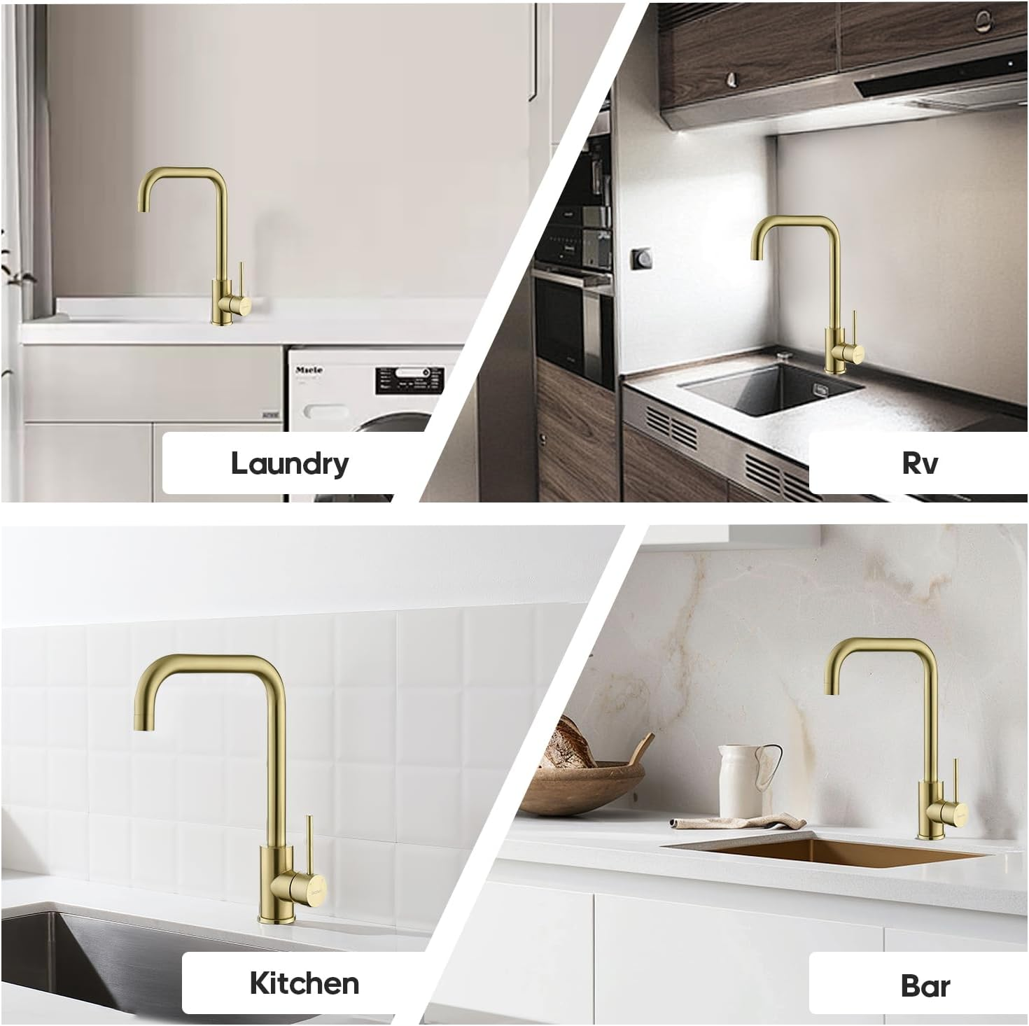 Decaura L-Spout Kitchen Mixer Tap Lead-Free Sink Faucet 360 Swivel Laundry Basin Taps (&lrm;Brushed Gold)