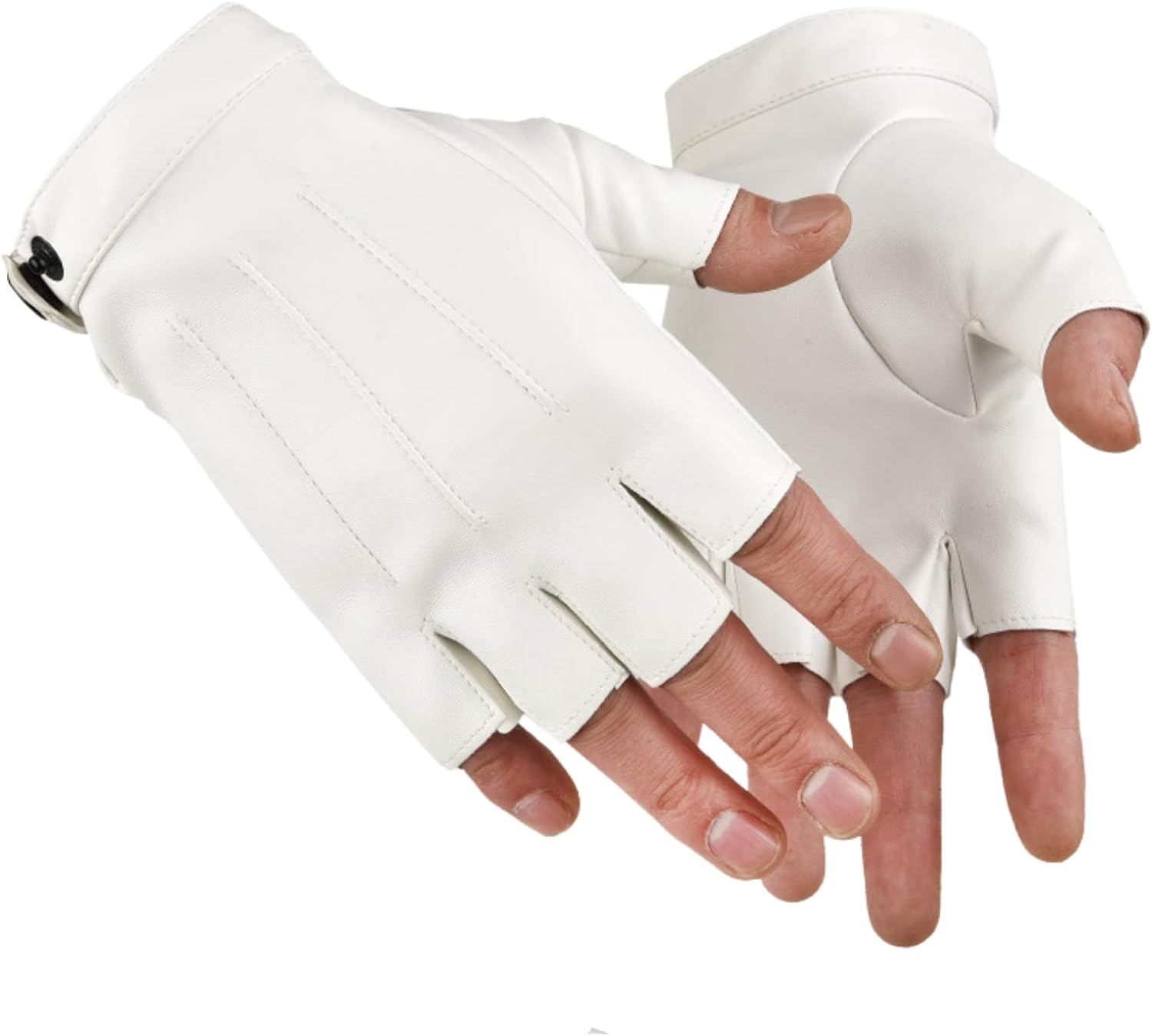 XUNQUCOM 2 Pairs PU Faux Leather Half Finger Gloves Fingerless Driving Gloves for Men Women image number 1