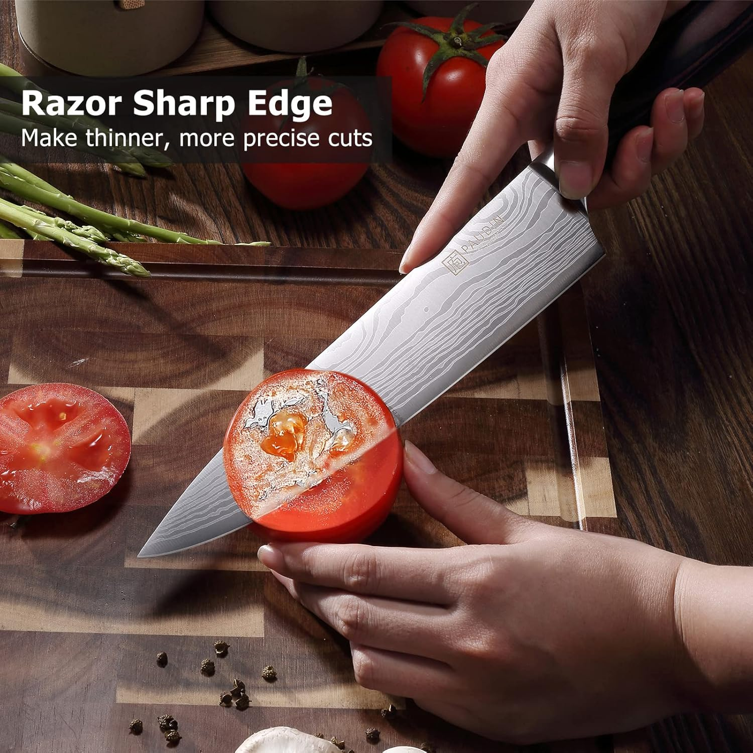 PAUDIN Chef Knife, 8 Inch High Carbon Stainless Steel Sharp Kitchen Knife with Ergonomic Handle, Gift Box for Family & Restaurant image number 4