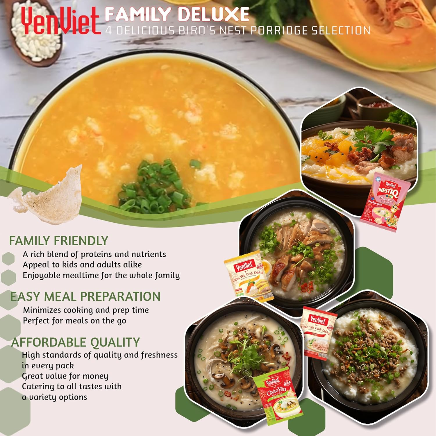Nutritious Swallow Nest Instant Porridge with Minced Pork by Yenviet (30 Packs Carton) - Quick Healthy Instant Congee, High in Protein, Fresh and Natural Ingredients, Convenient Easy to Prepare image number 4