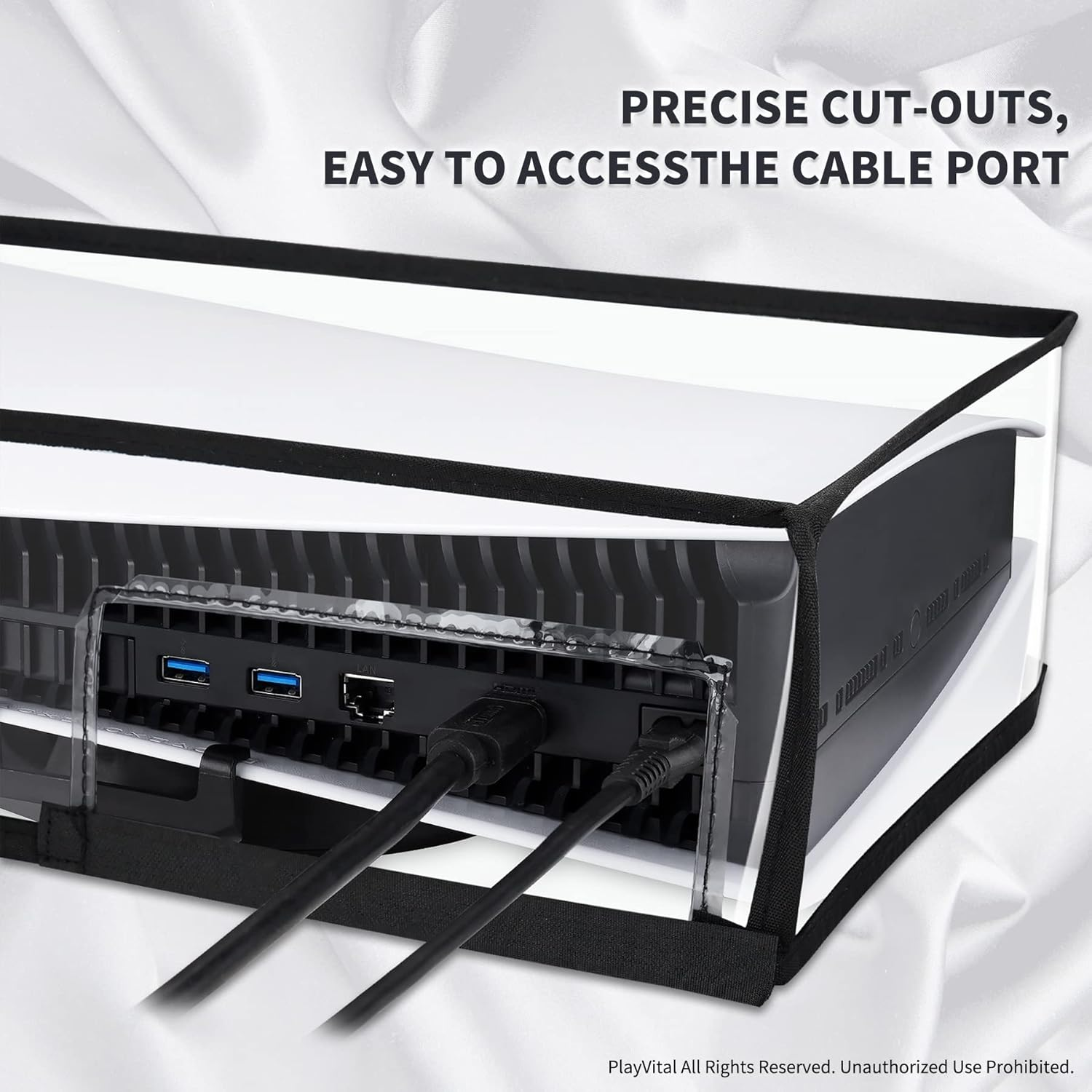 Playvital Horizontal Dust Cover for Ps5, Dust Guard for Ps5 Console, anti Scratch Waterproof Cover Sleeve Console Digital Edition & Disc Edition - Transparent - Black image number 4