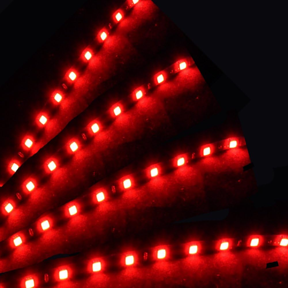 E Support Red 12V 15 Led 30Cm Car Flexible Waterproof Underbody Light Strip Pack of 4