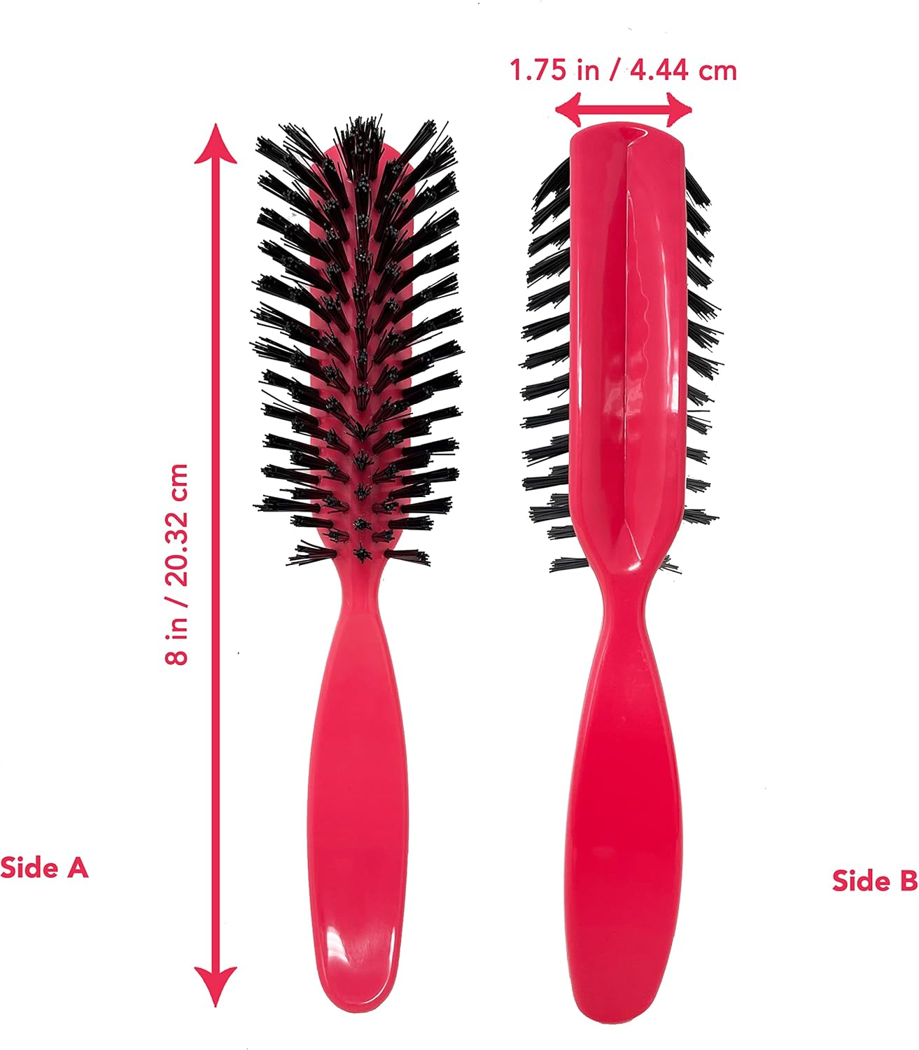 Styling Gear Detangling Hair Brush Nylon Bristles 7 Row Teasing Womens Brush for Thick Hair Small Travel Hairbrush Brush for Hair 2 Pcs. (Pink) image number 2