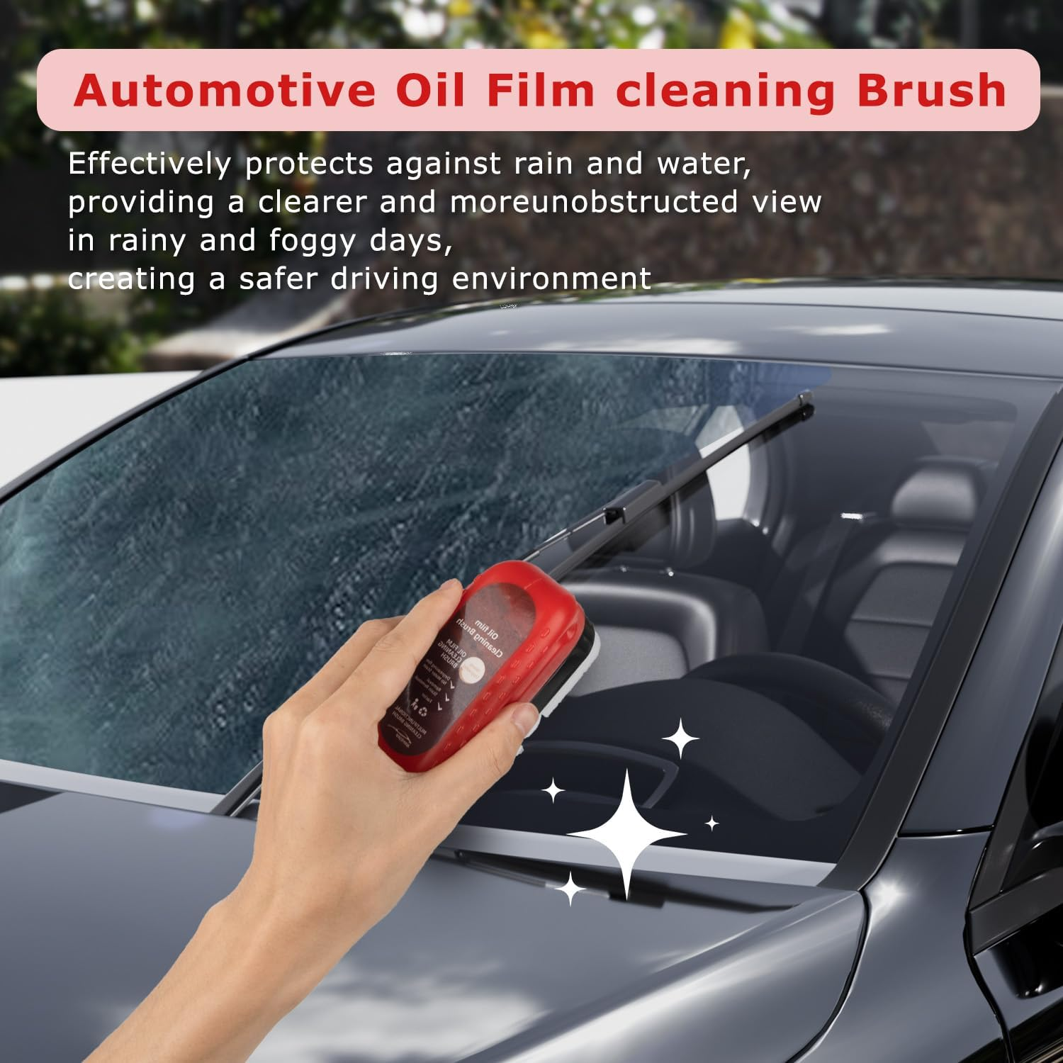 Automotive Oil Film Cleaning Brush, WEKUBA Car Glass Cleaner Brush for Rain and Fog Prevention, 2Pcs Car Window Cleaner Removes Dirt, Enhances Clarity and Visibility, Red image number 1