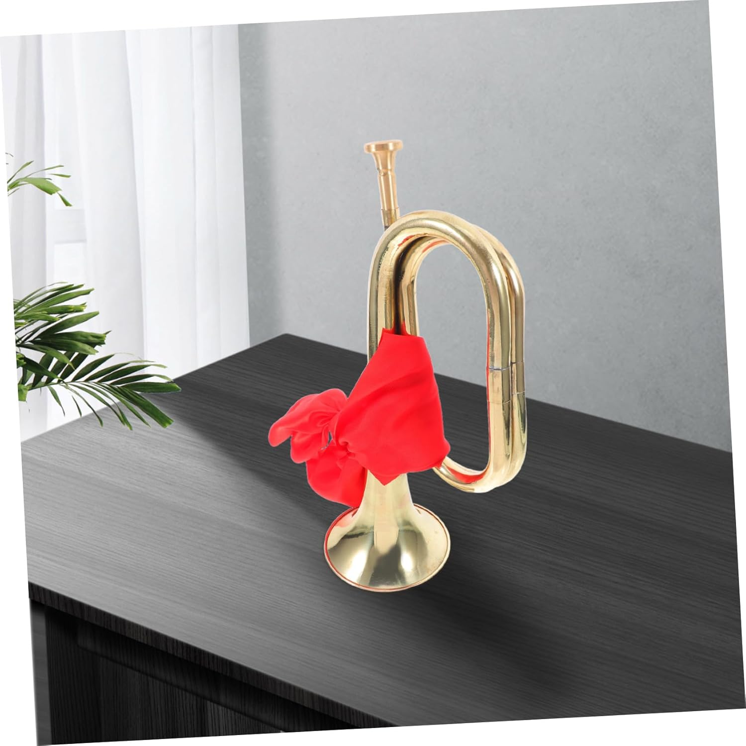 Metal Bugle Trumpet Band Instrument for Beginners with Scarf, Brass Wind Instrument for School Marching Bands and Teen Music Players in Gold image number 2