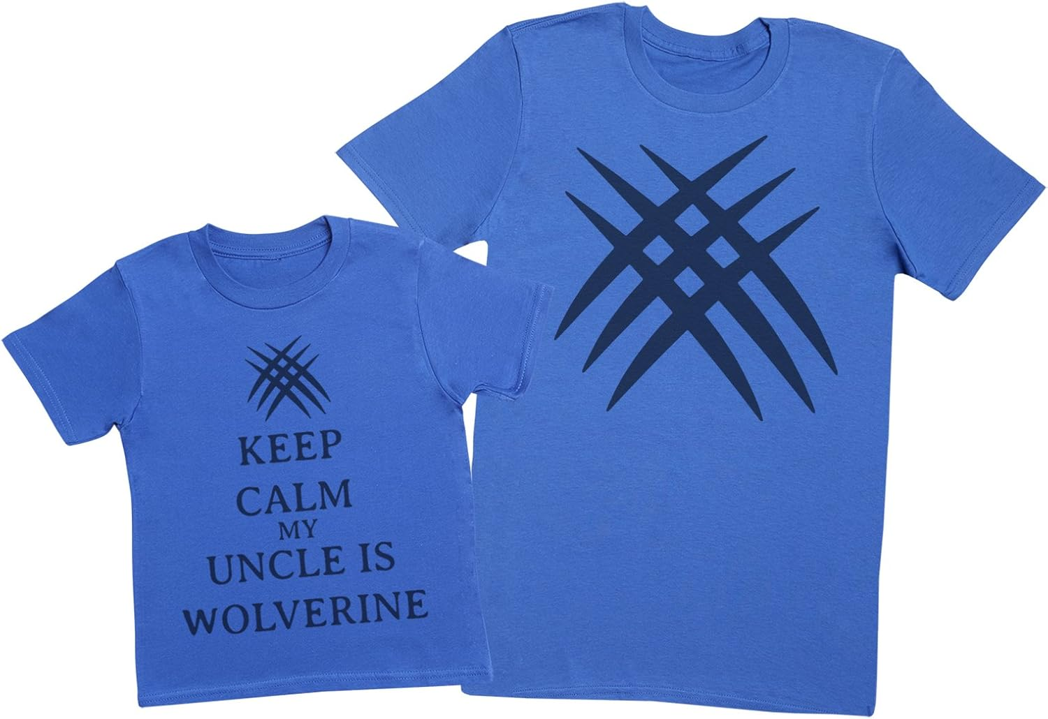 Zarlivia Clothing Keep Calm My Uncle Is Wolverine - Matching Father Kids Gift Set - Mens T Shirt & Kid'S T Shirt - Blue - Medium & 3-4 Years