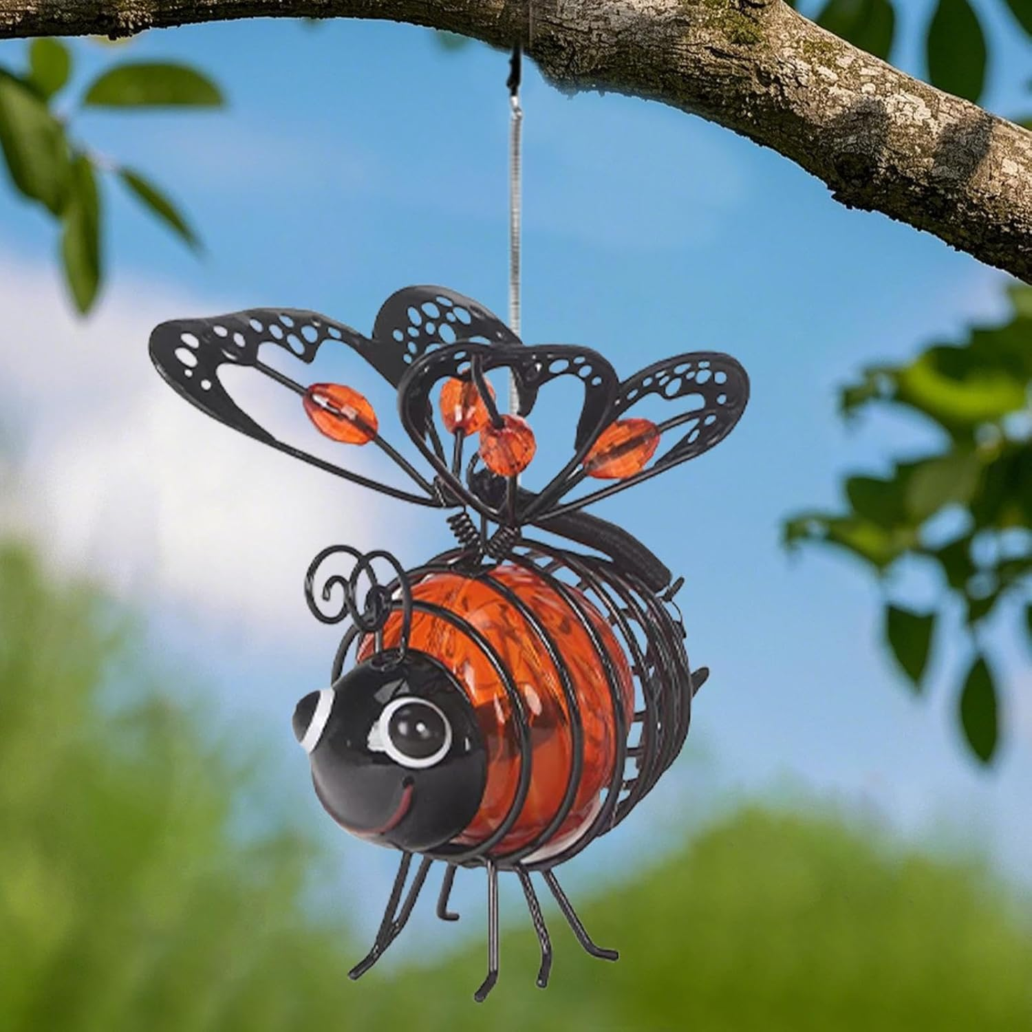 Hanging Solar Bee Lights Outdoor, Waterproof Hanging Bee Garden Lights, LED Garden Solars Light Ornaments for Patio Balcony Yard - Orange image number 5