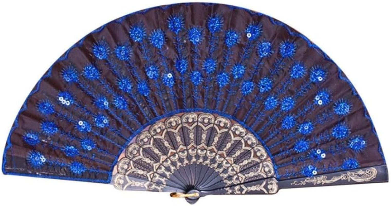 Accessotech Spanish Lace Silk Folding Hand Held Dance Fan Flower Pattern for Party Wedding (Black)