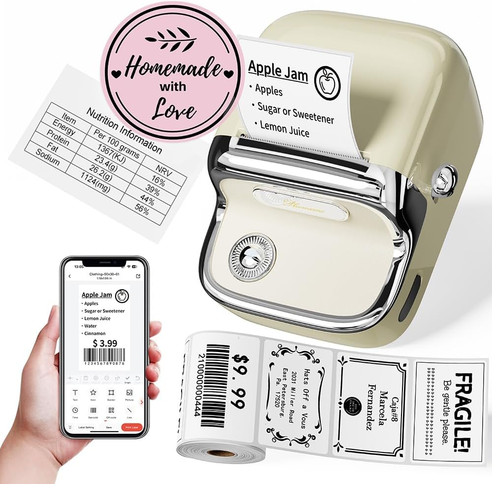 Phomemo M150 Label Maker Machine, 2025 Upgraded Bluetooth Sticker Printer, 2" Thermal Label Priner for Home Use & Small Business, Compatible with Ios & Android Phone, with 1 Pack 40X30Mm Thermal Label